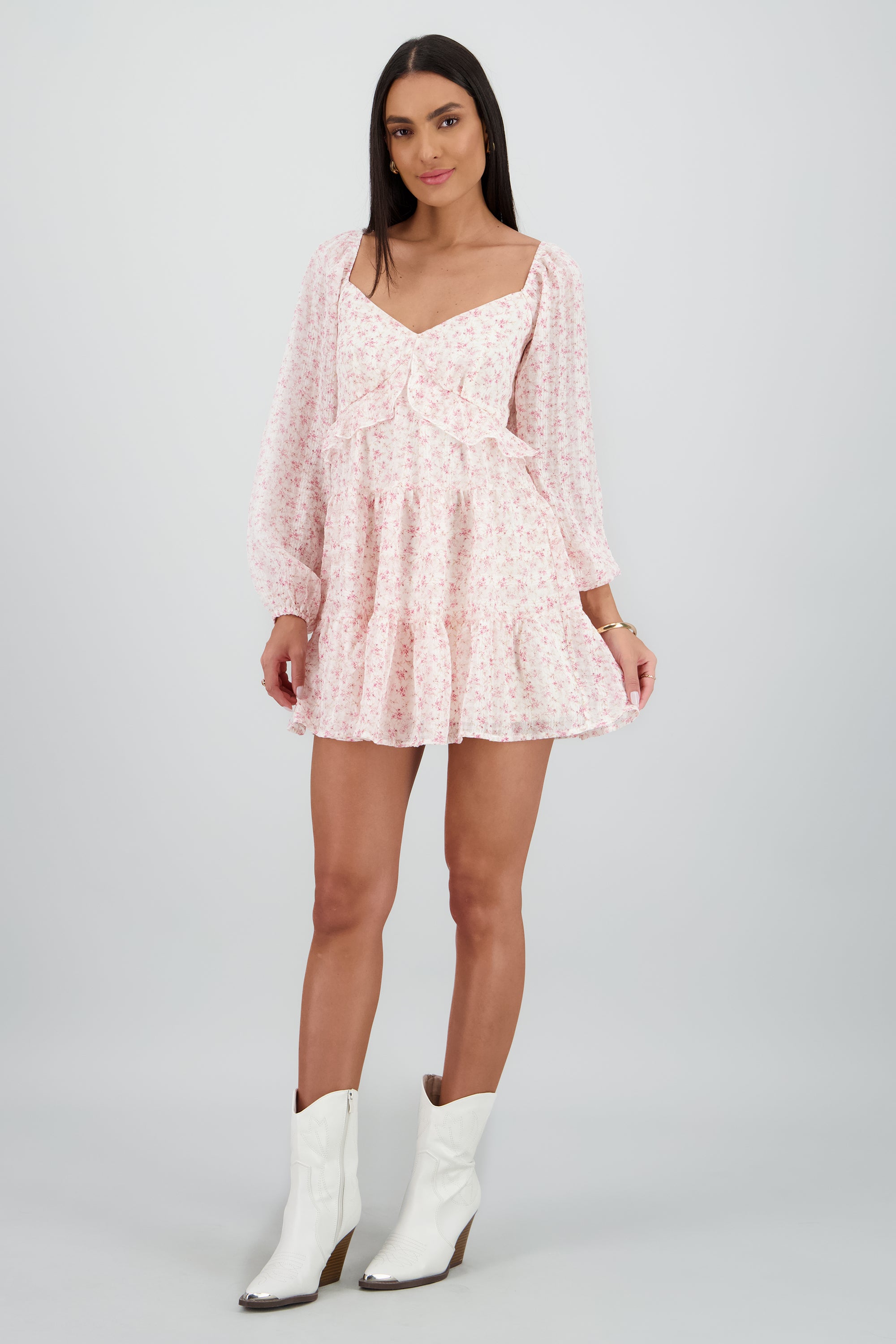 Vestido manga larga ligero olan ROSA PASTEL