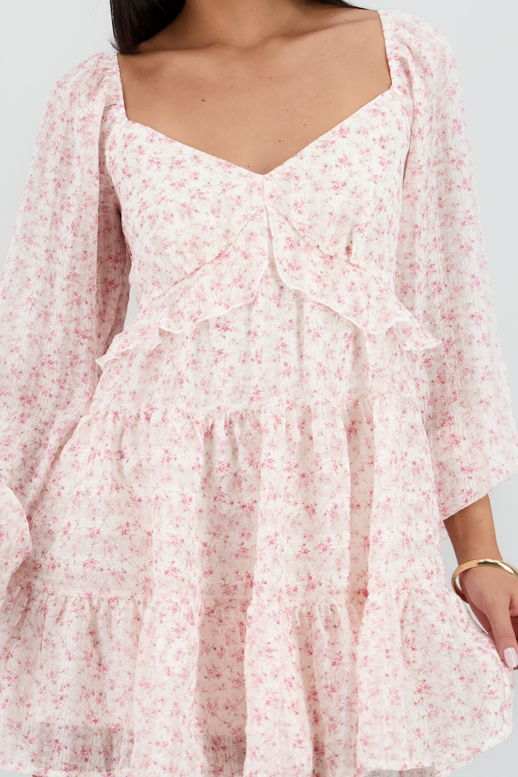 Vestido manga larga ligero olan ROSA PASTEL