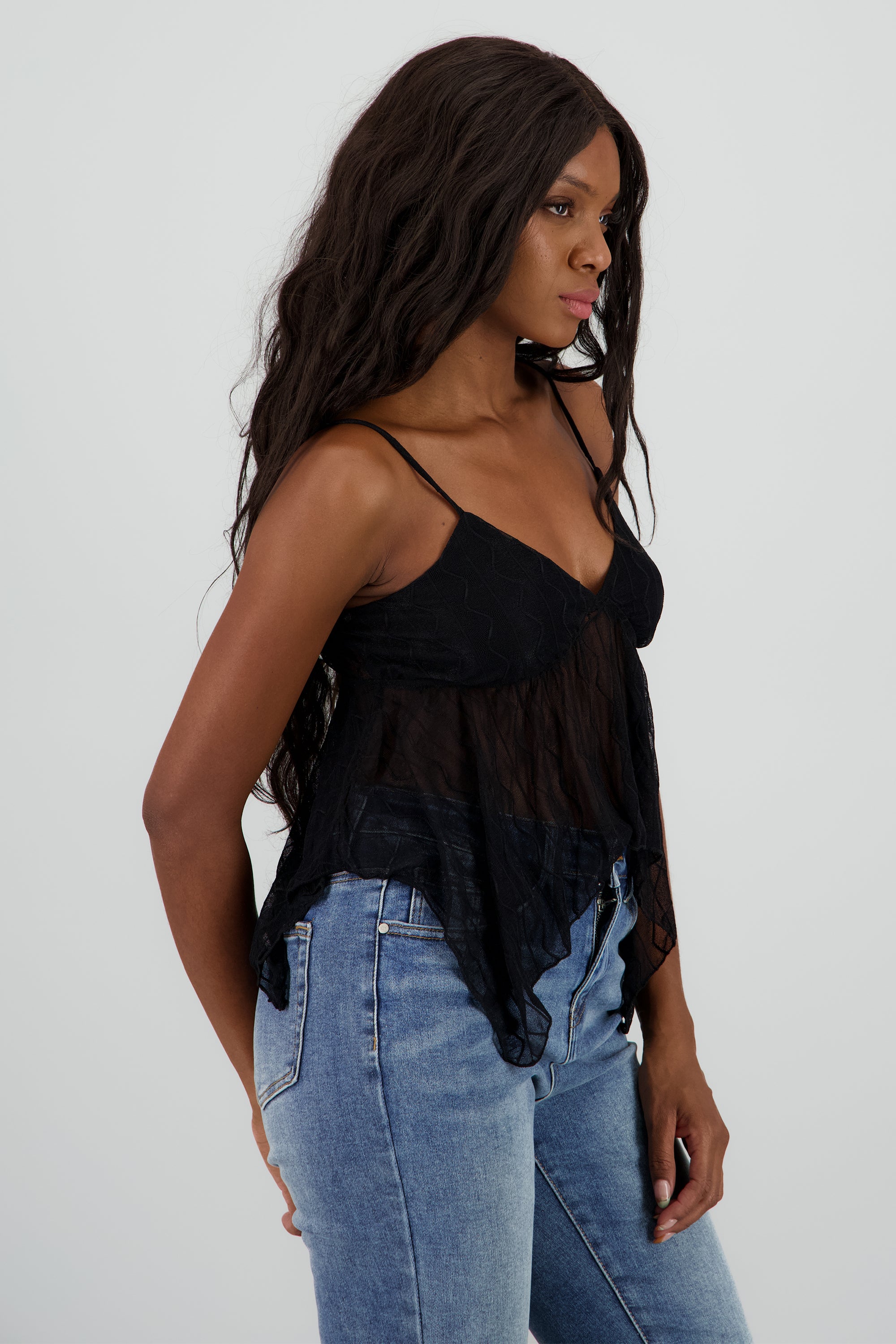 Top tirantes encaje asimetrico NEGRO