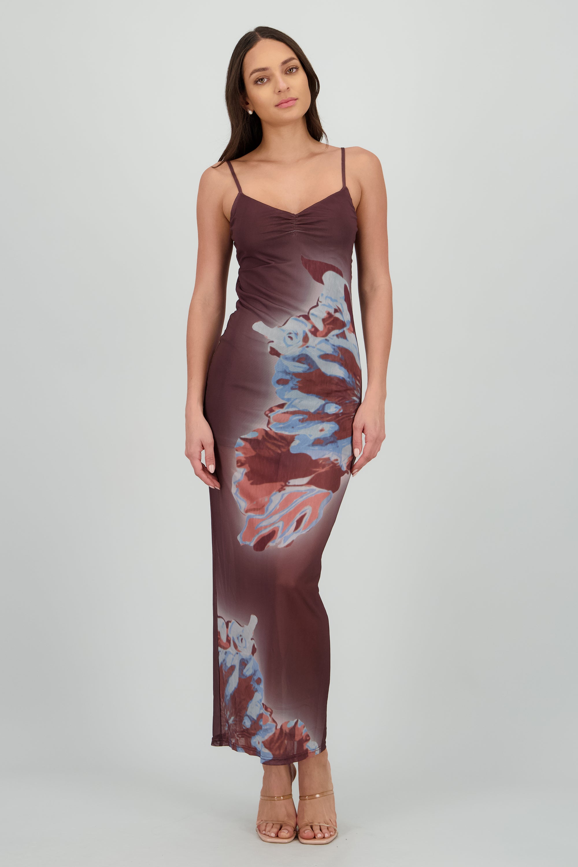 Vestido maxi estamado mesh CAFE COMBO