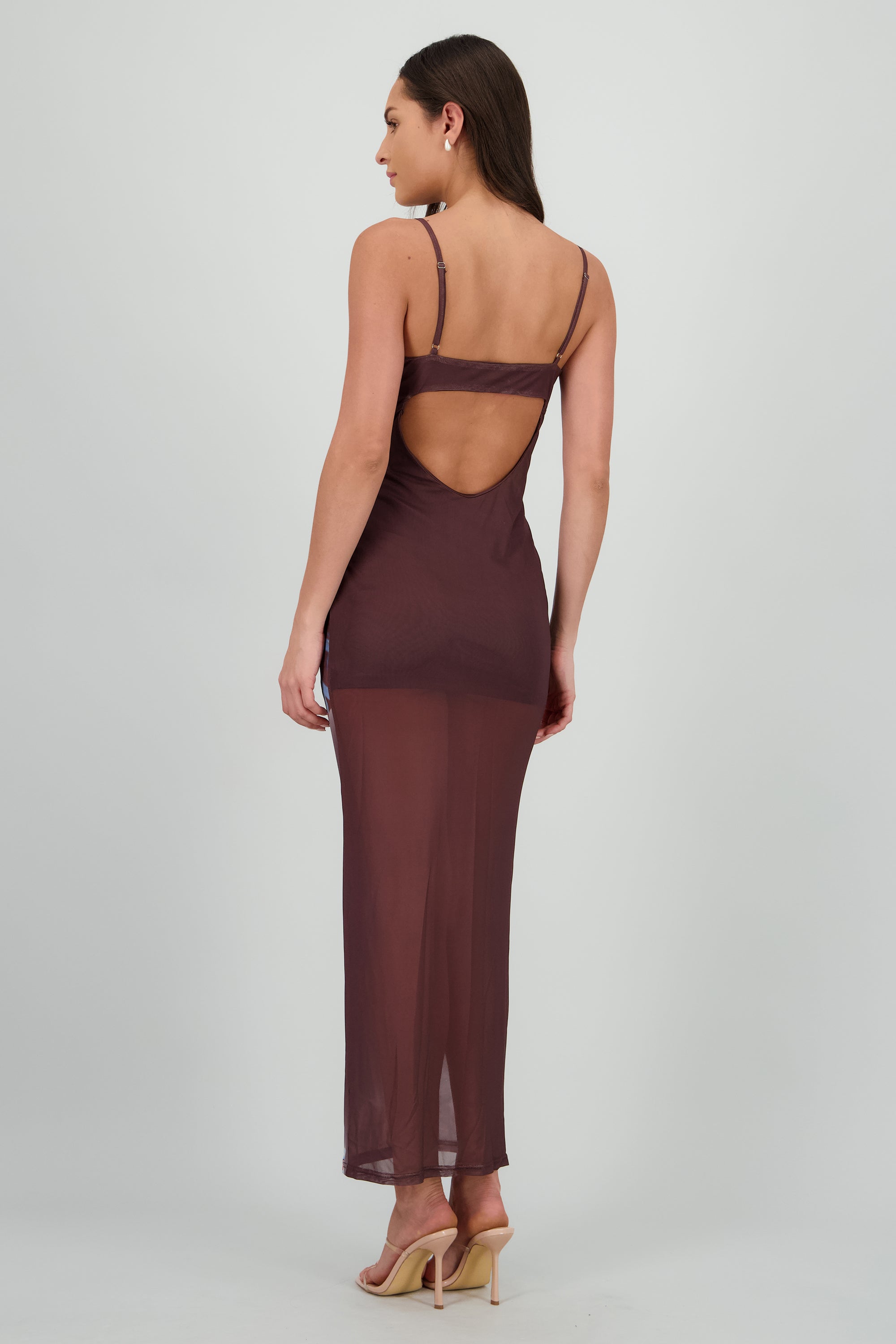 Vestido maxi estamado mesh CAFE COMBO