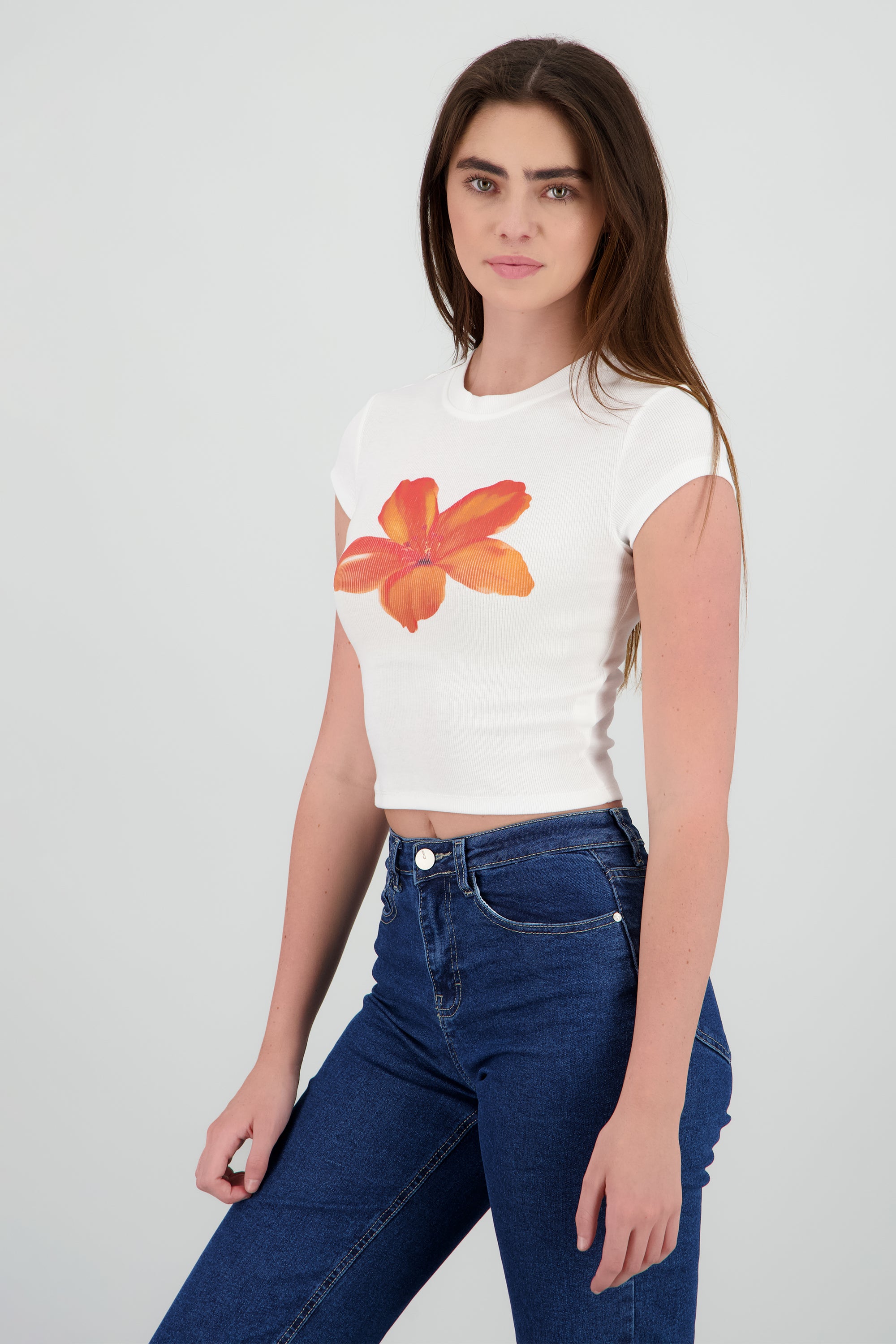 Top flor estampado BLANCO COMBO