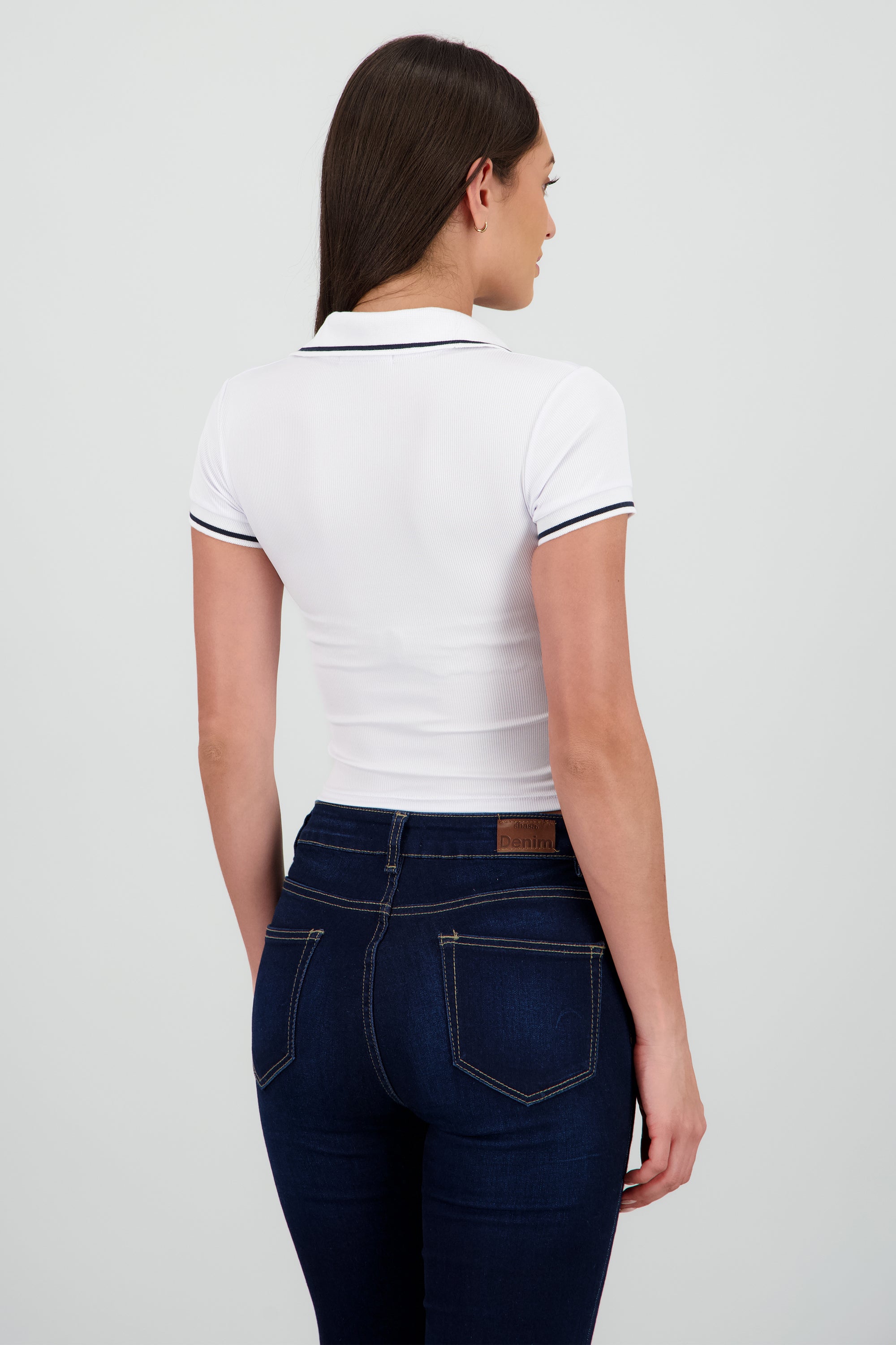 Top polo liso rib BLANCO