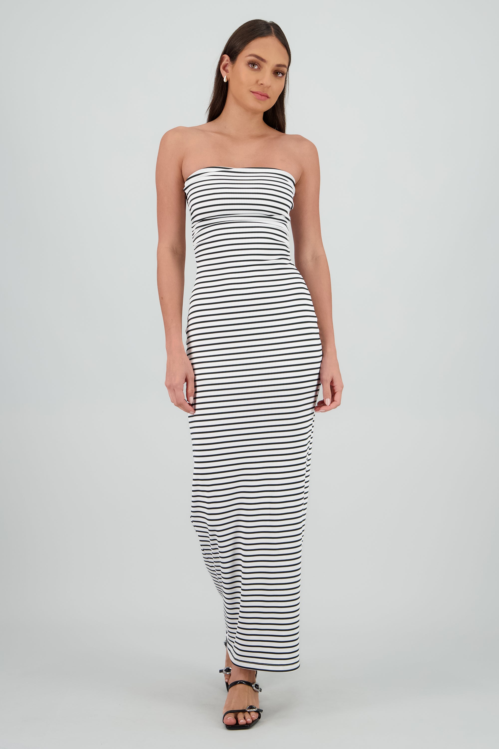 Vestido strapless rayas BLANCO COMBO