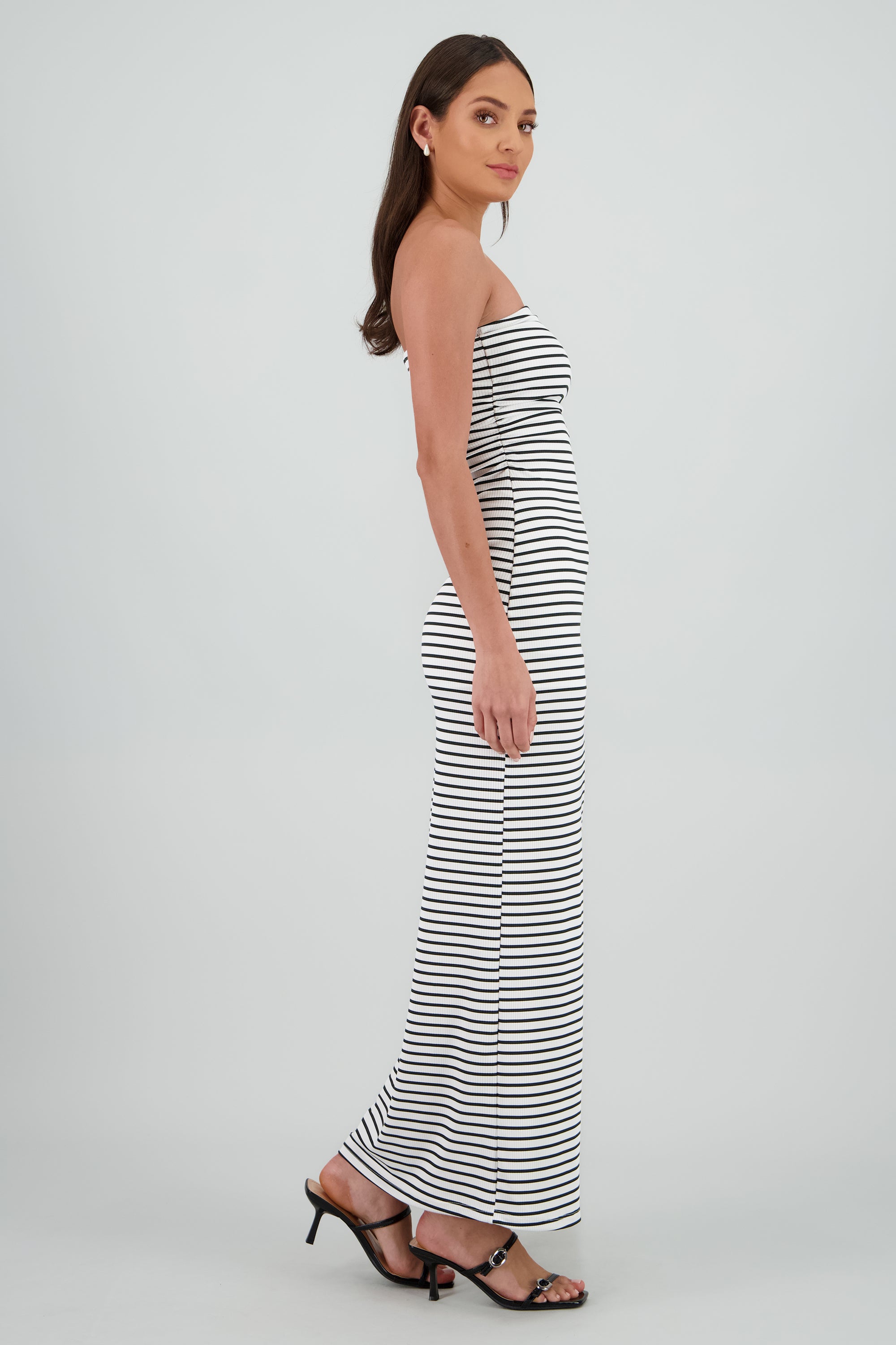 Vestido strapless rayas BLANCO COMBO