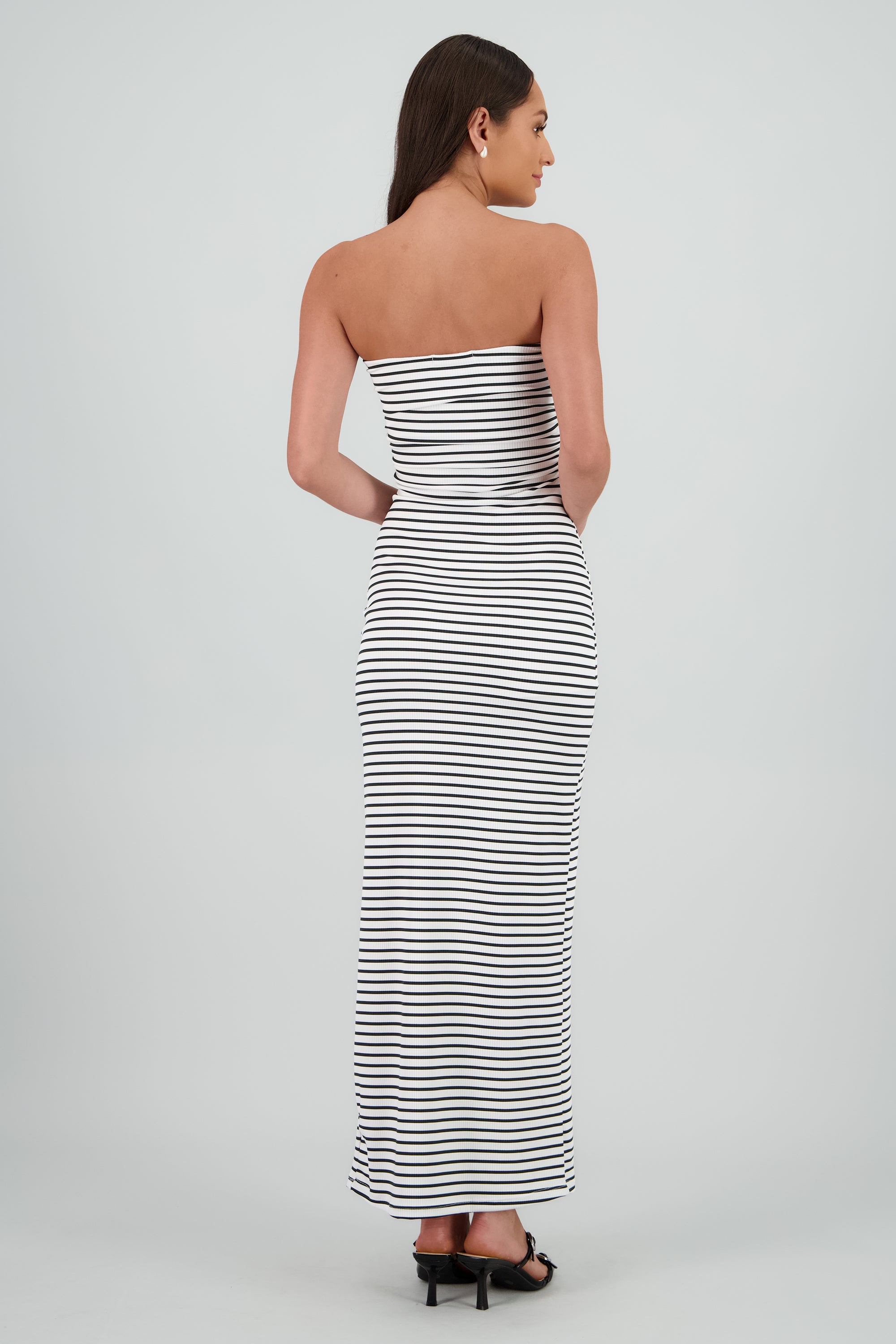 Vestido strapless rayas BLANCO COMBO