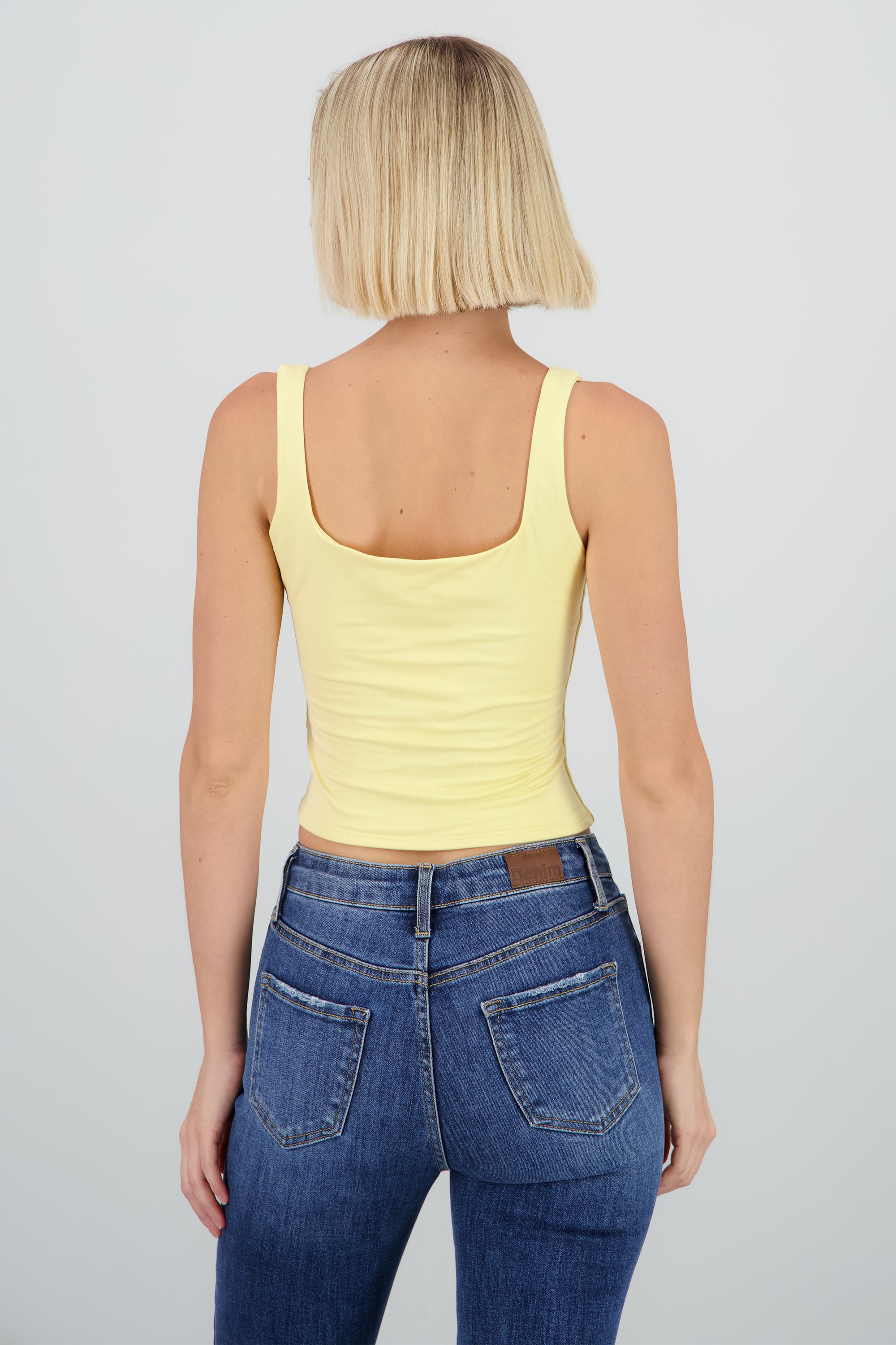 Top tirantes escote v forrado doble tela AMARILLO PASTEL