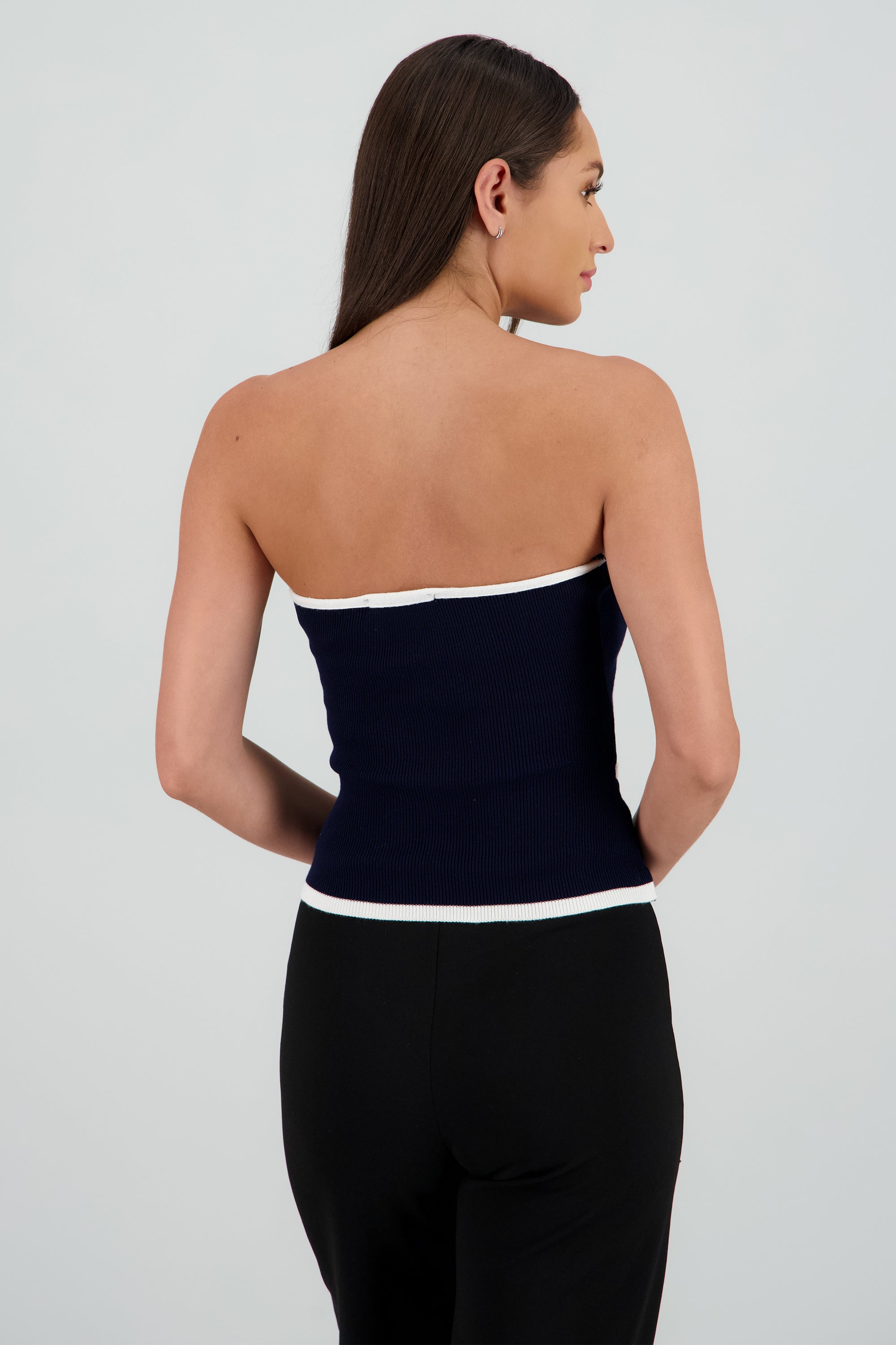 Top strapless detalle moño contraste MARINO