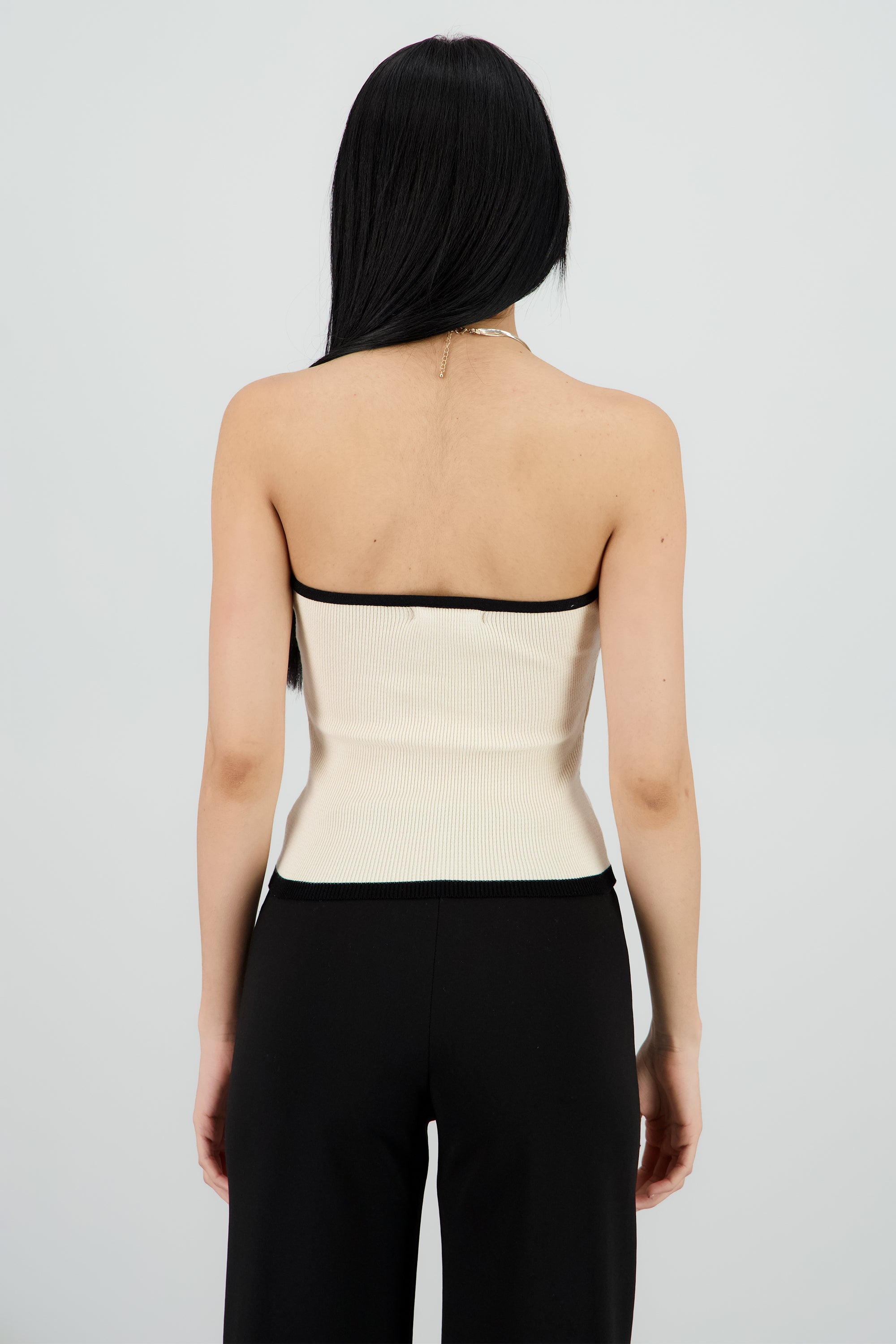 Top strapless detalle moño contraste HUESO