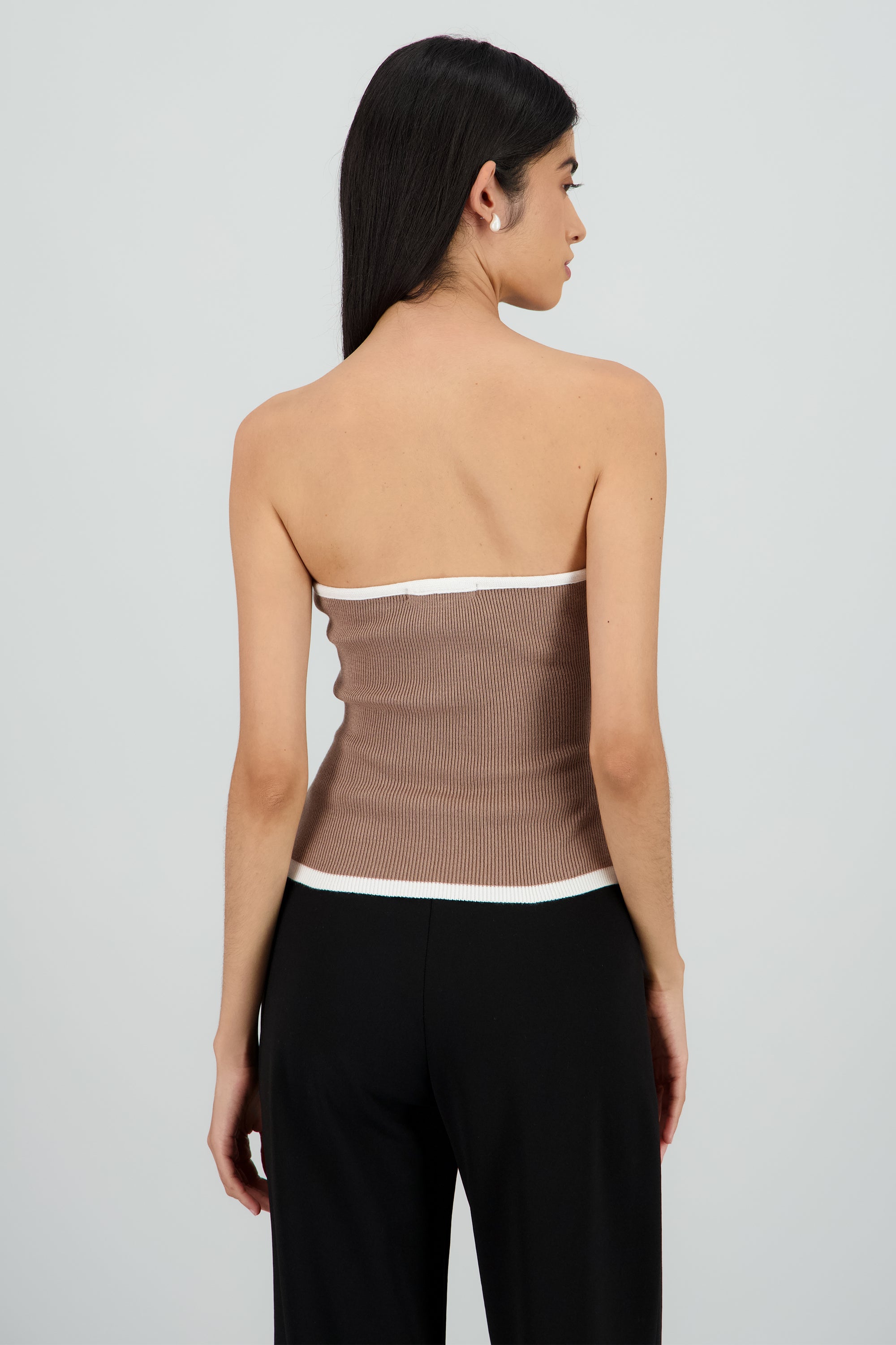 Top strapless detalle moño contraste CAFE
