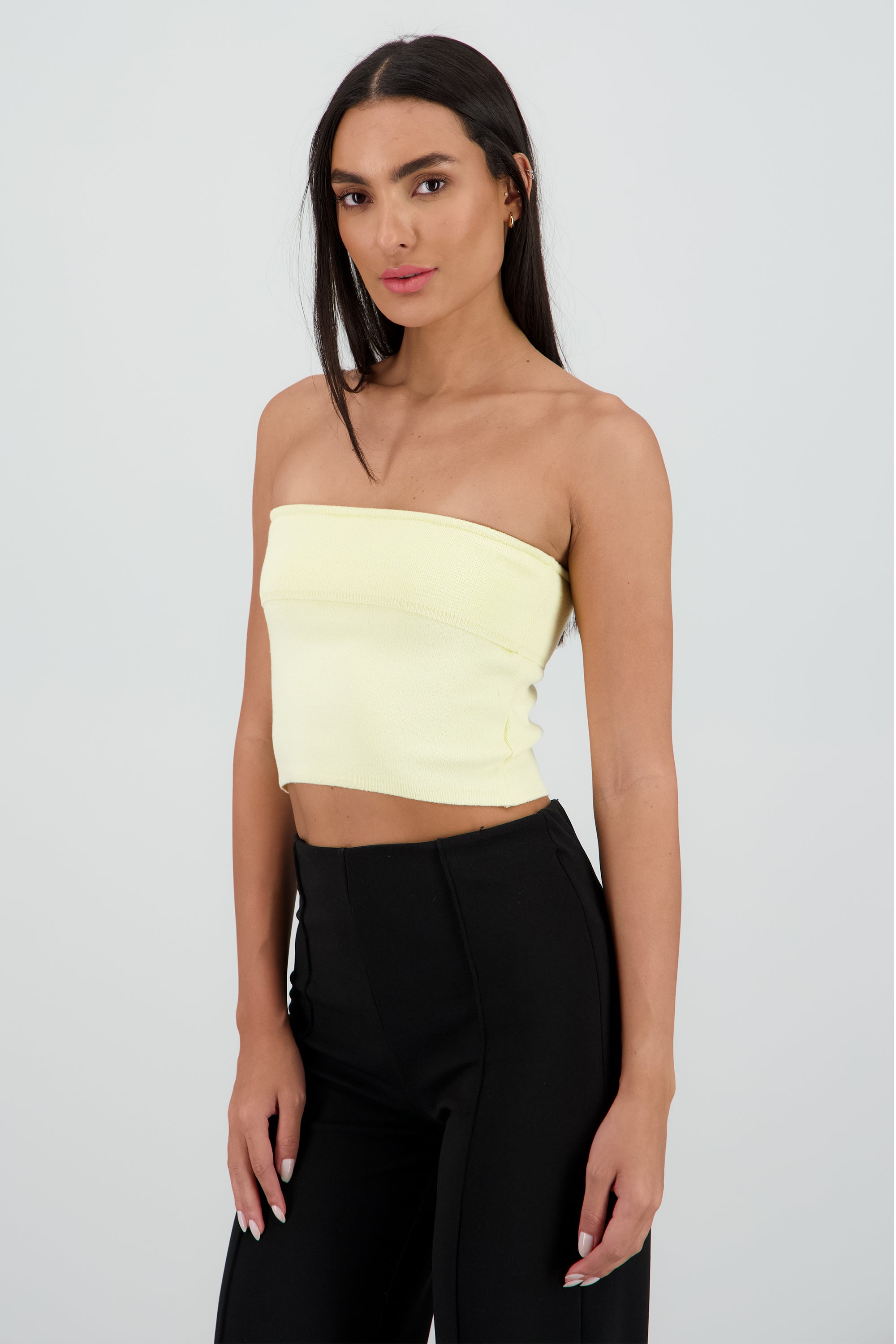 Top strapless crop doblez AMARILLO PASTEL
