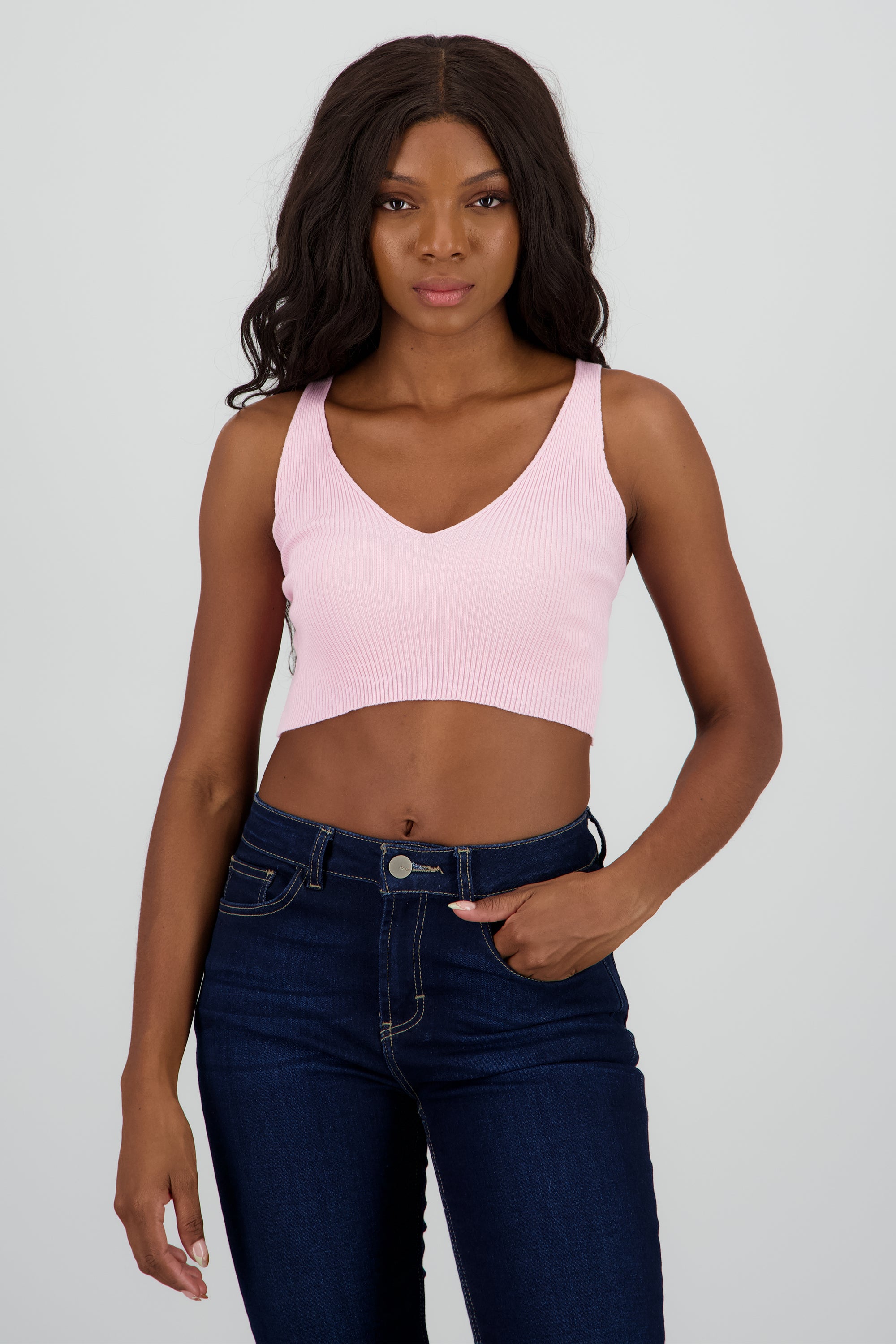 Top crop tirantes tejido ROSA PASTEL