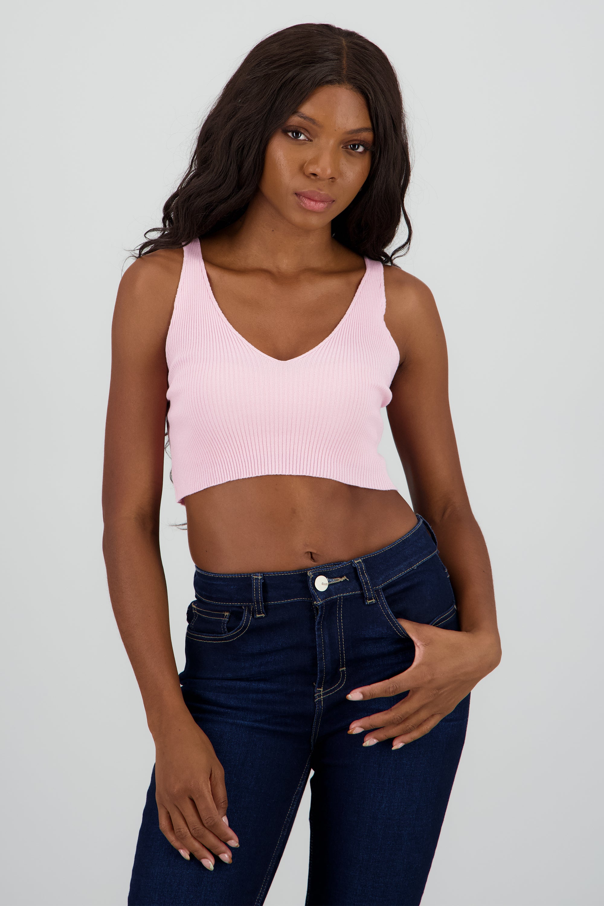 Top crop tirantes tejido ROSA PASTEL