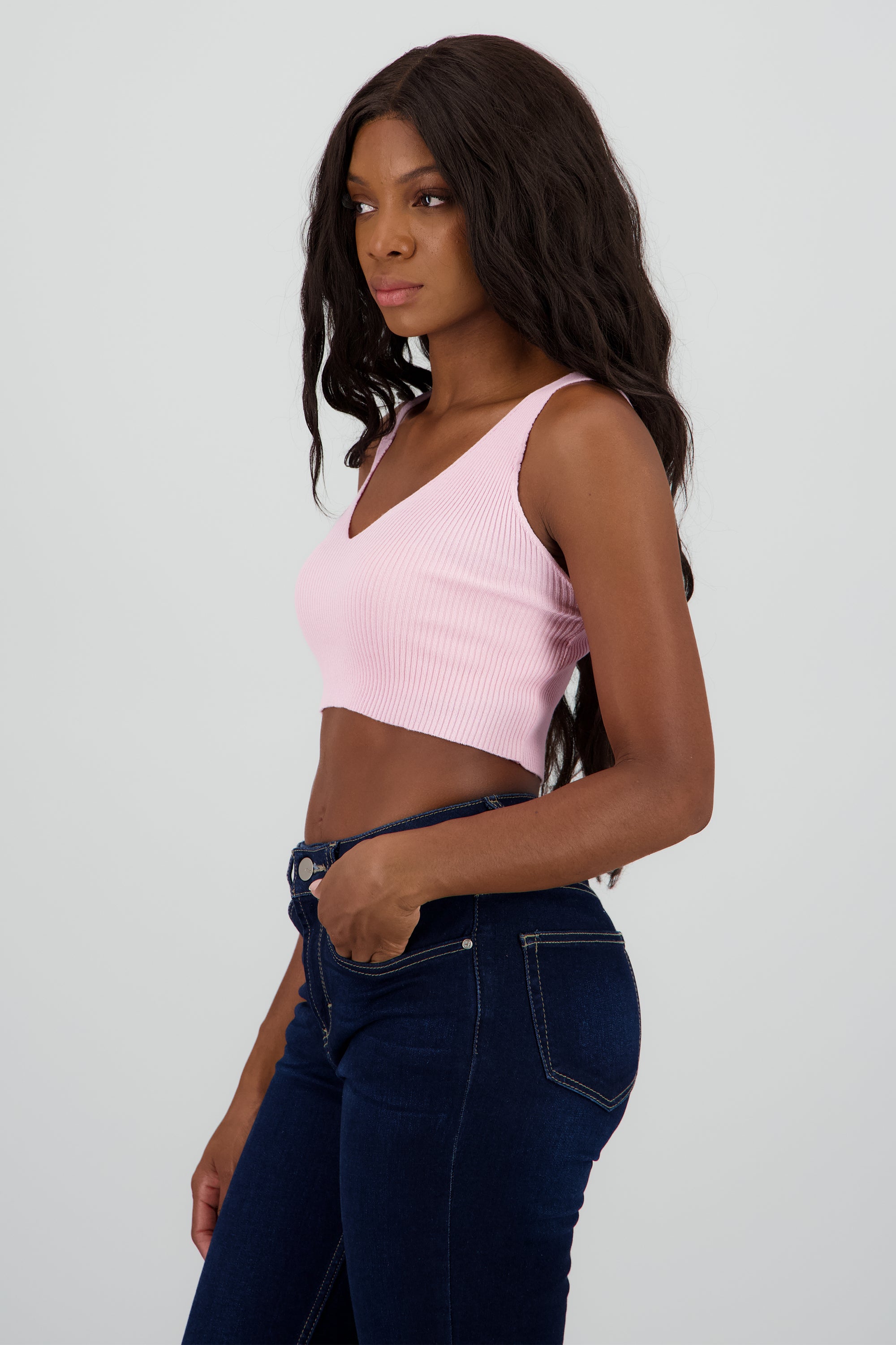 Top crop tirantes tejido ROSA PASTEL