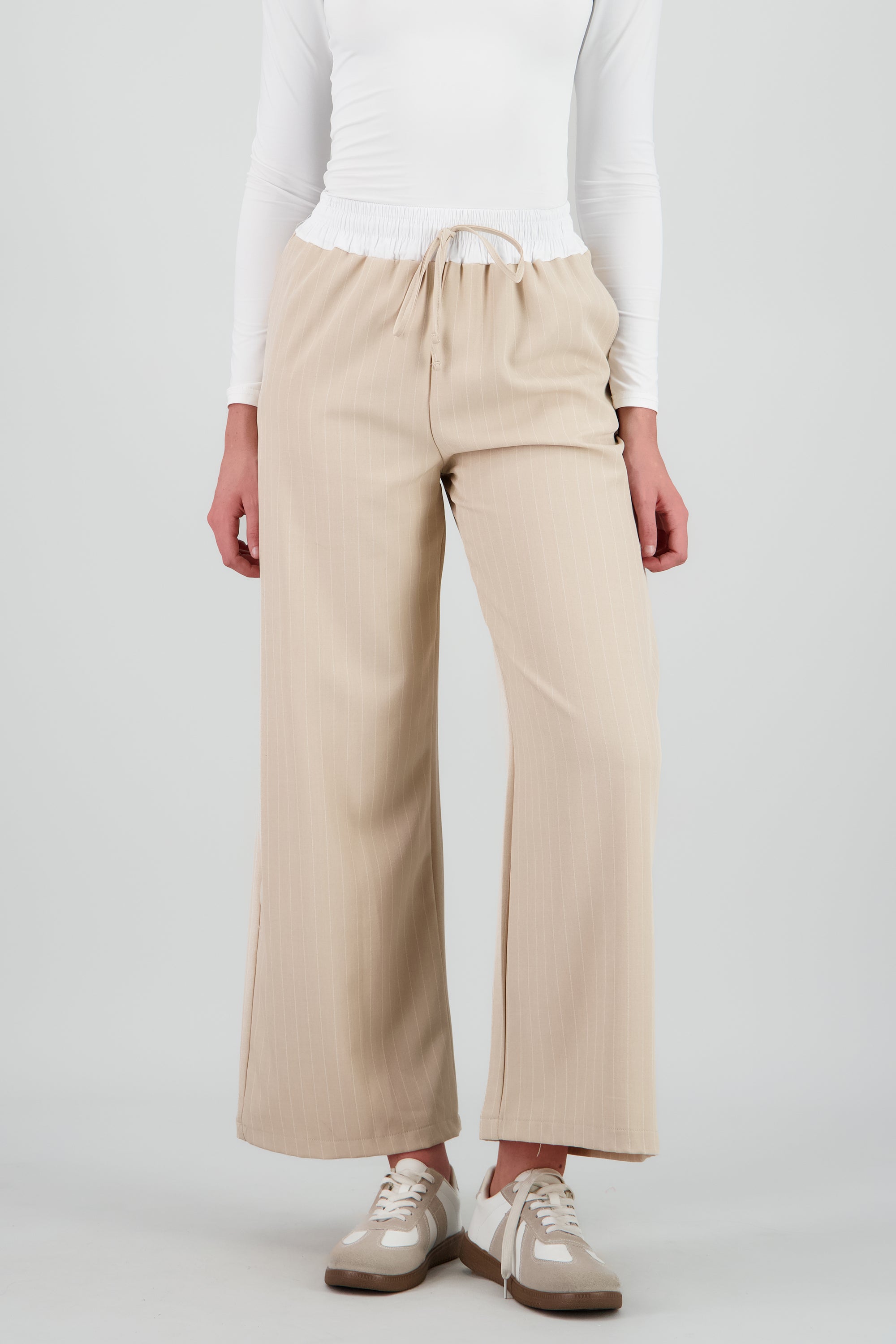 Pantalon amplio pretina en contraste BEIGE