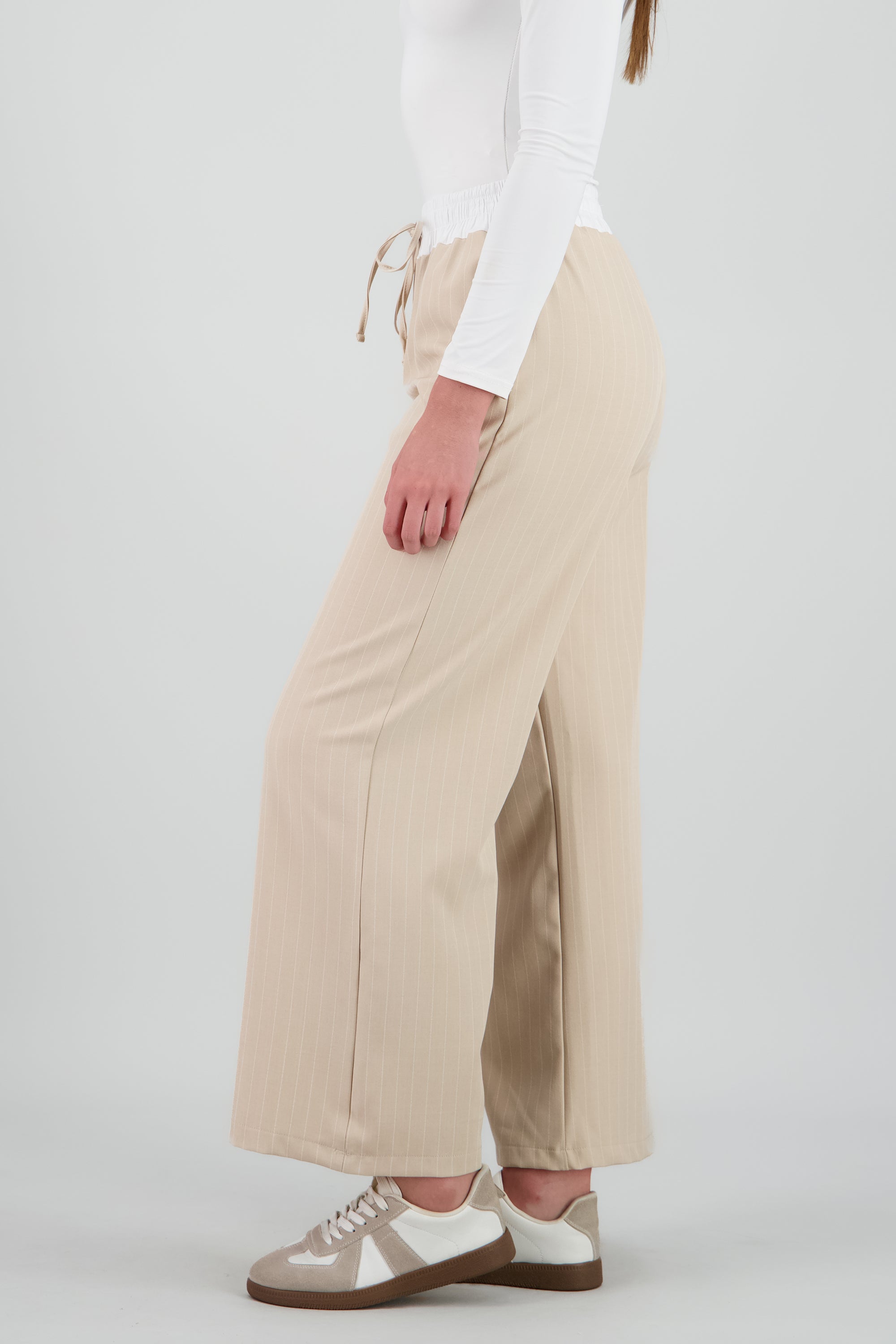 Pantalon amplio pretina en contraste BEIGE
