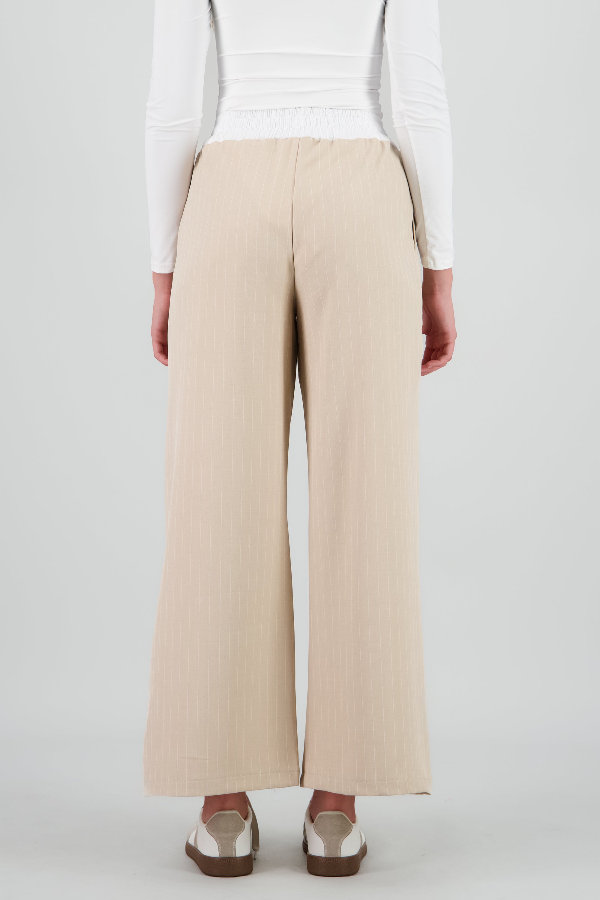 Pantalon amplio pretina en contraste BEIGE