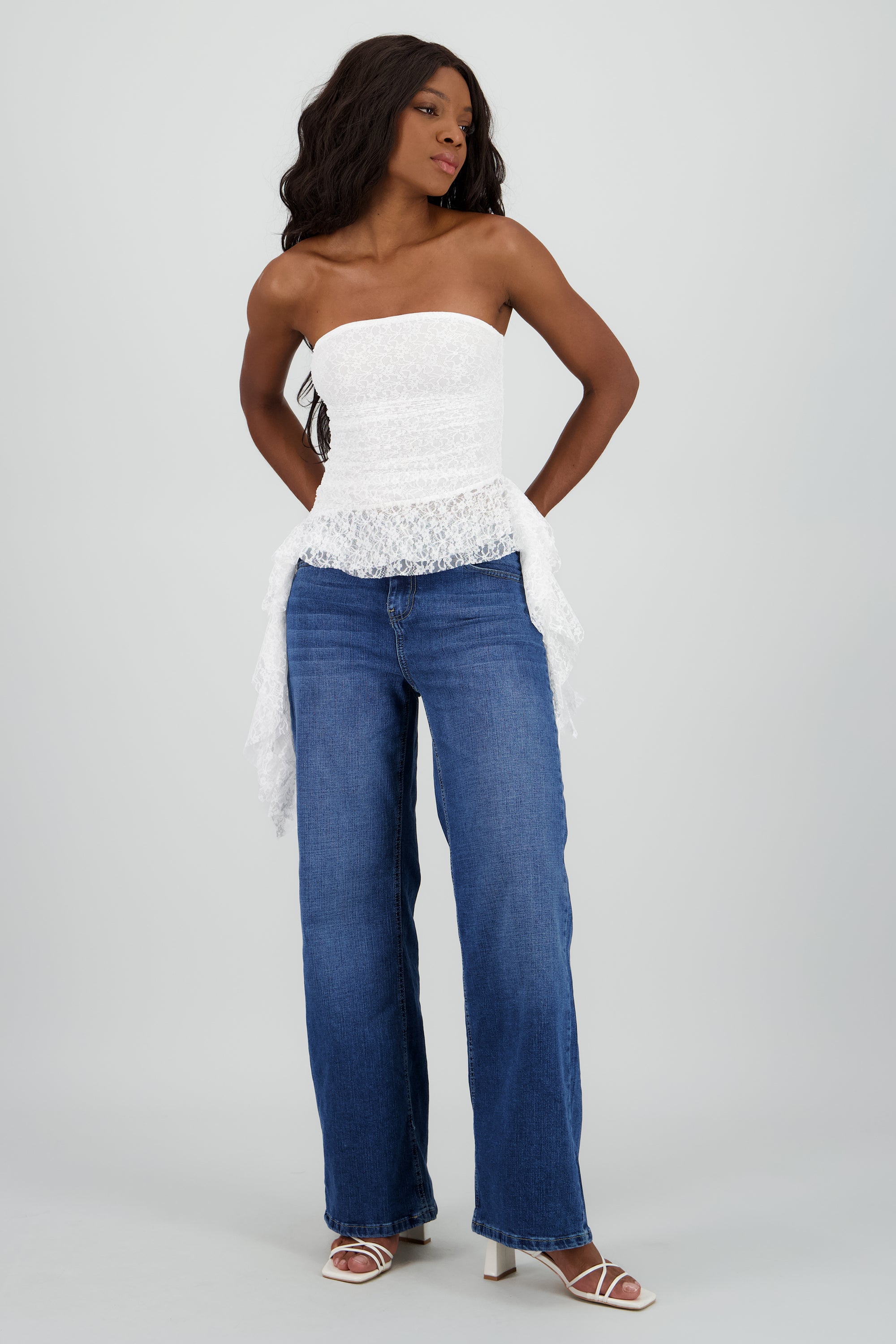 Top tiras de encaje BLANCO