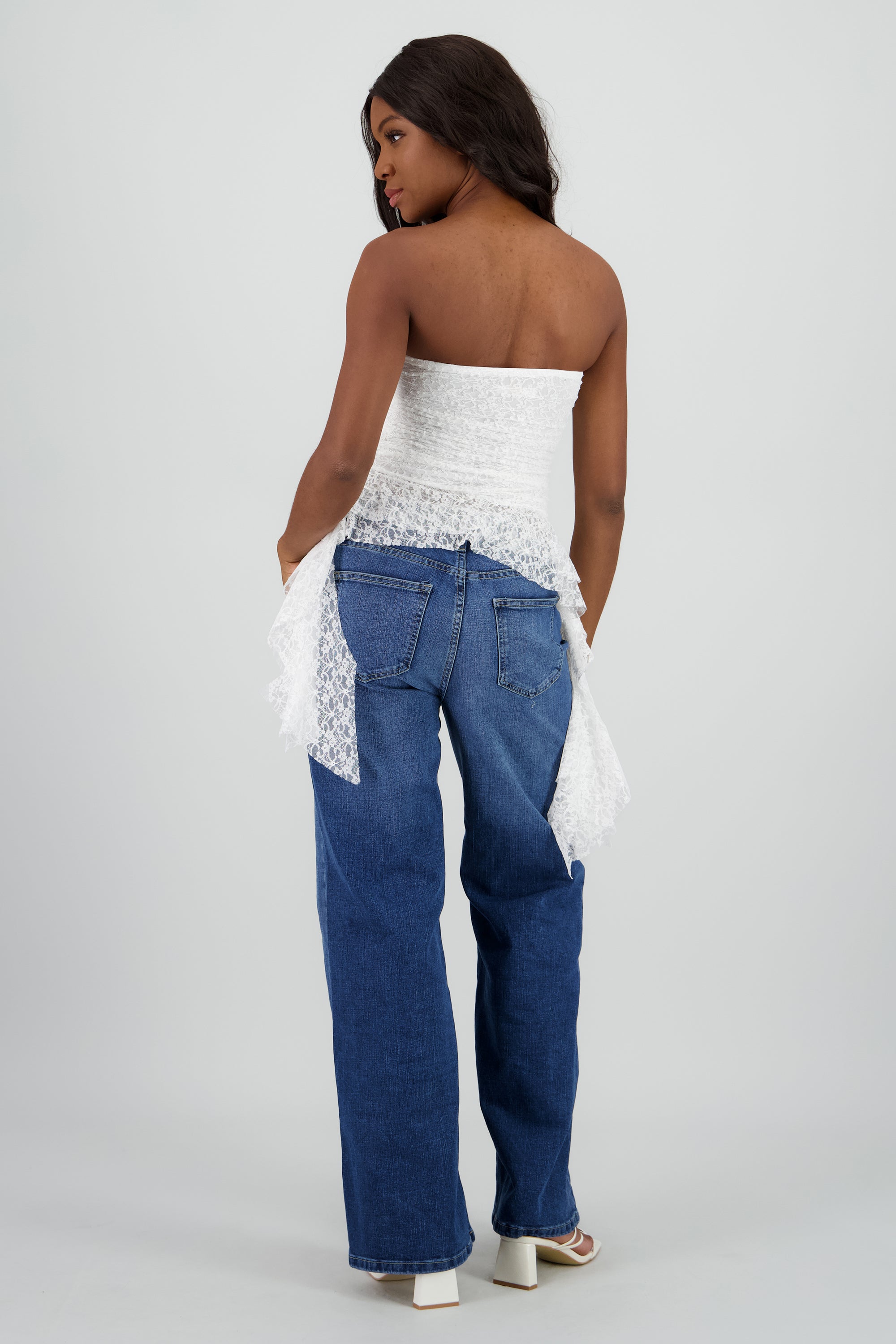 Top tiras de encaje BLANCO
