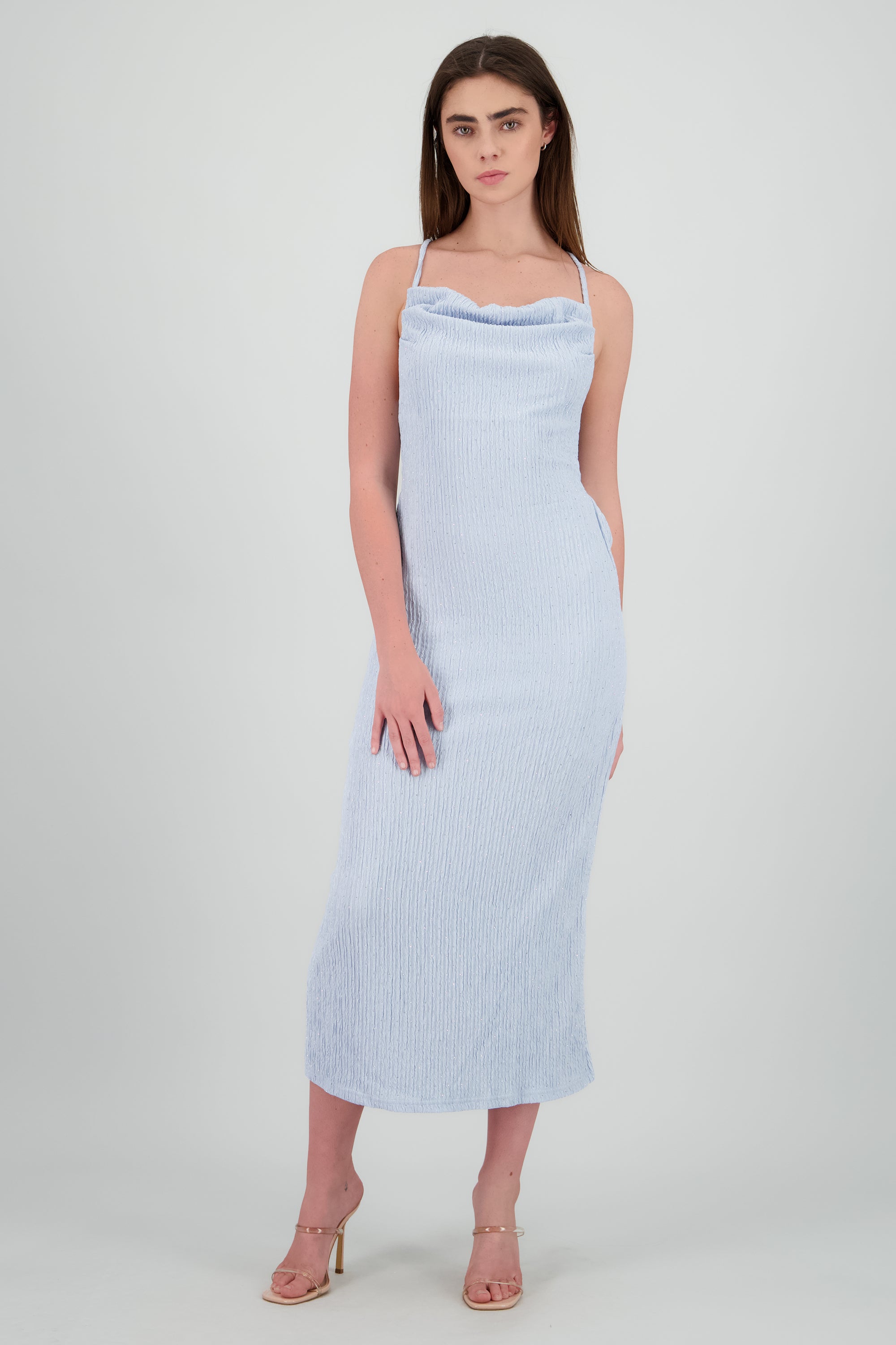 Vestido maxi textura brillos AZUL CIELO