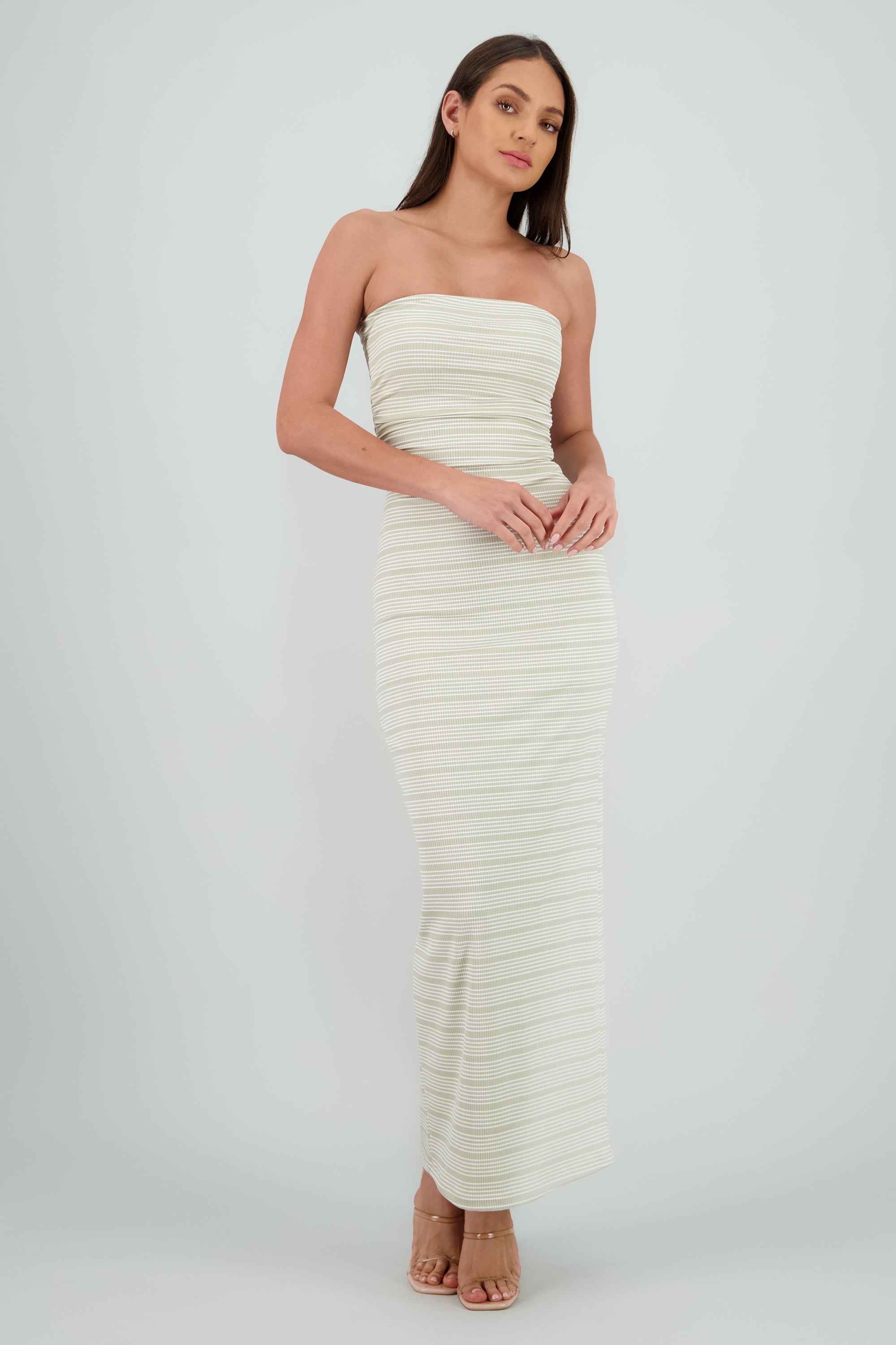 Vestido tubo estampado rayas KHAKI COMBO