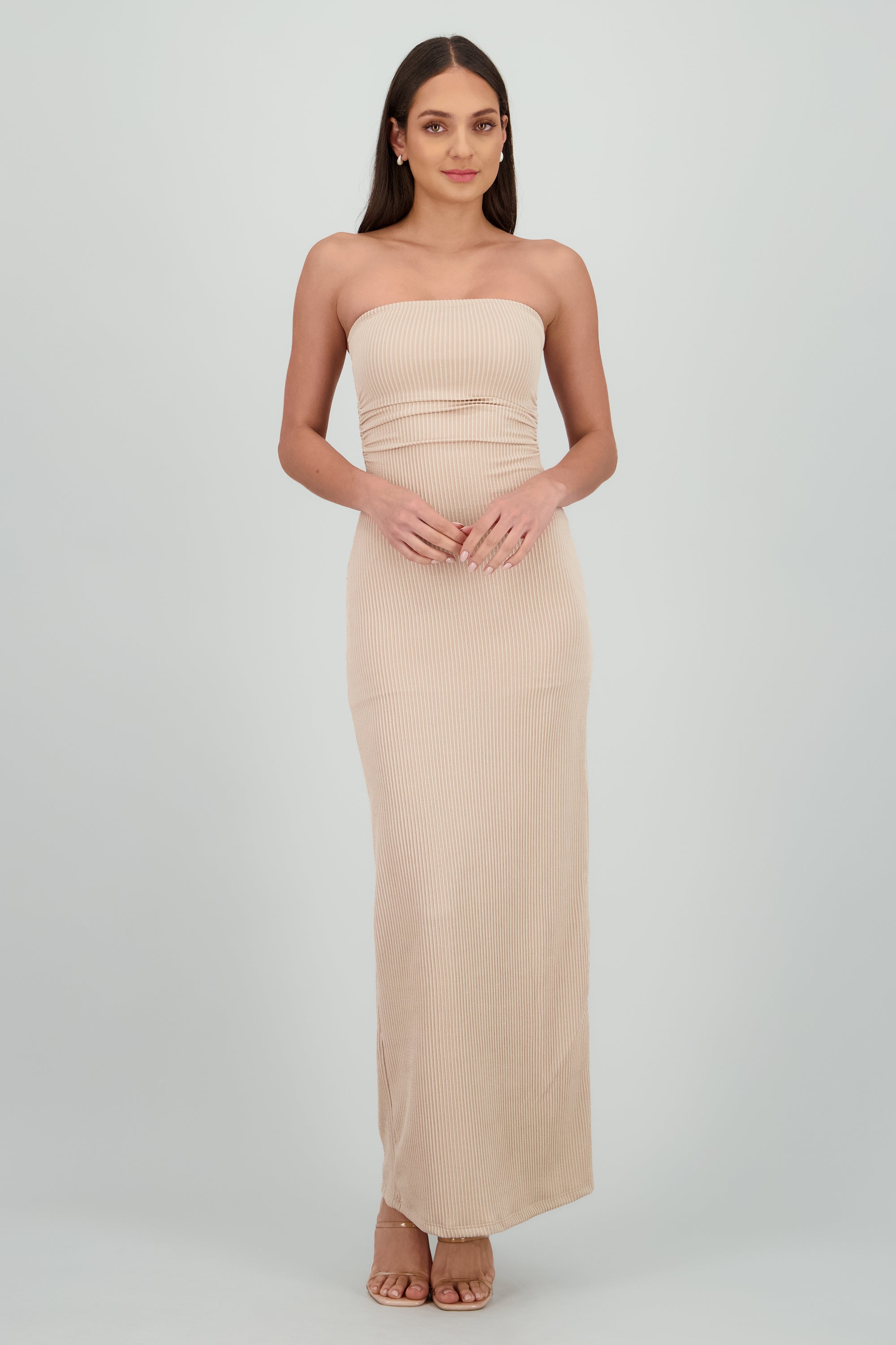 Vestido maxi tubo textura BEIGE