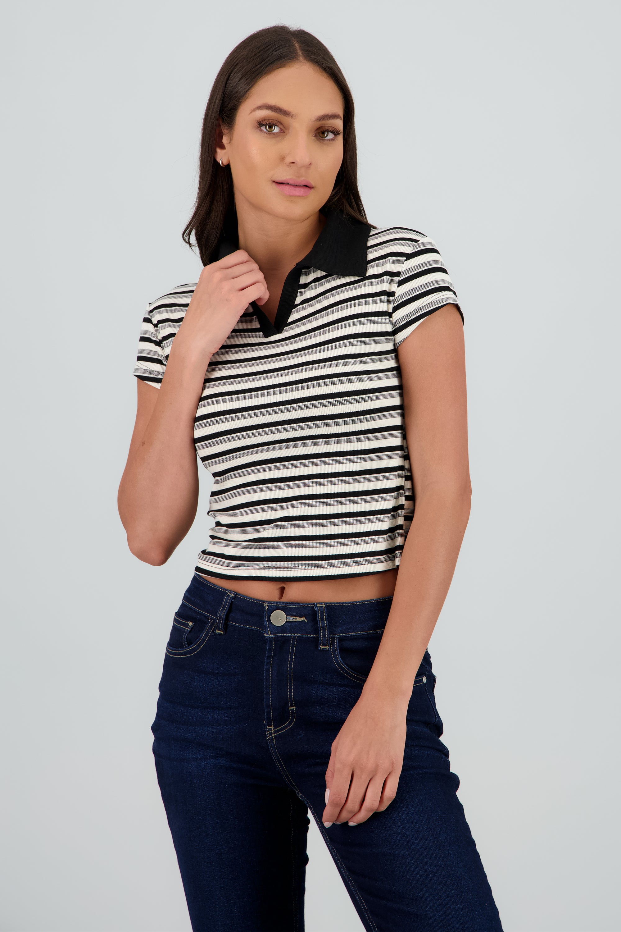 Playera de rayas de manga corta NEGRO COMBO