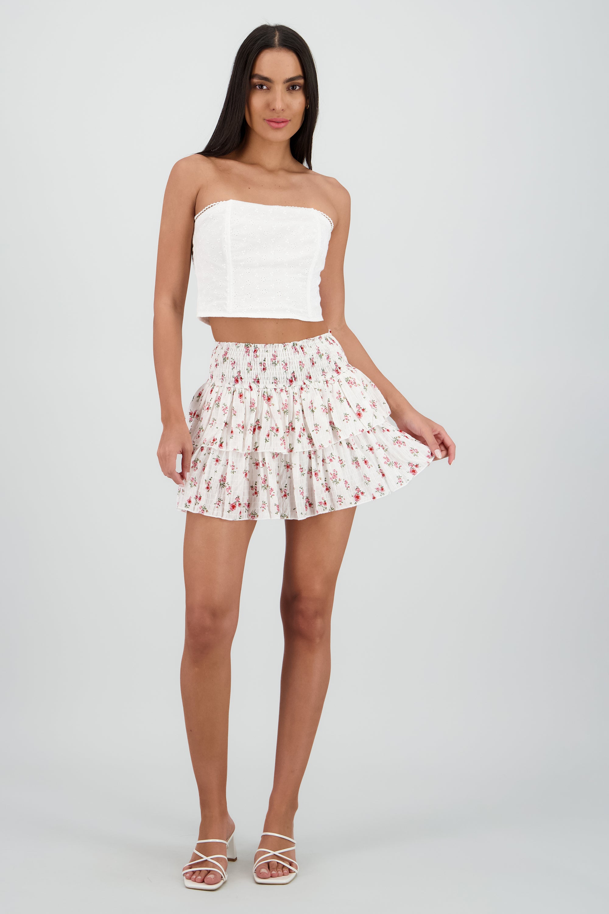 Falda doble olan tela estampada con textura BLANCO COMBO