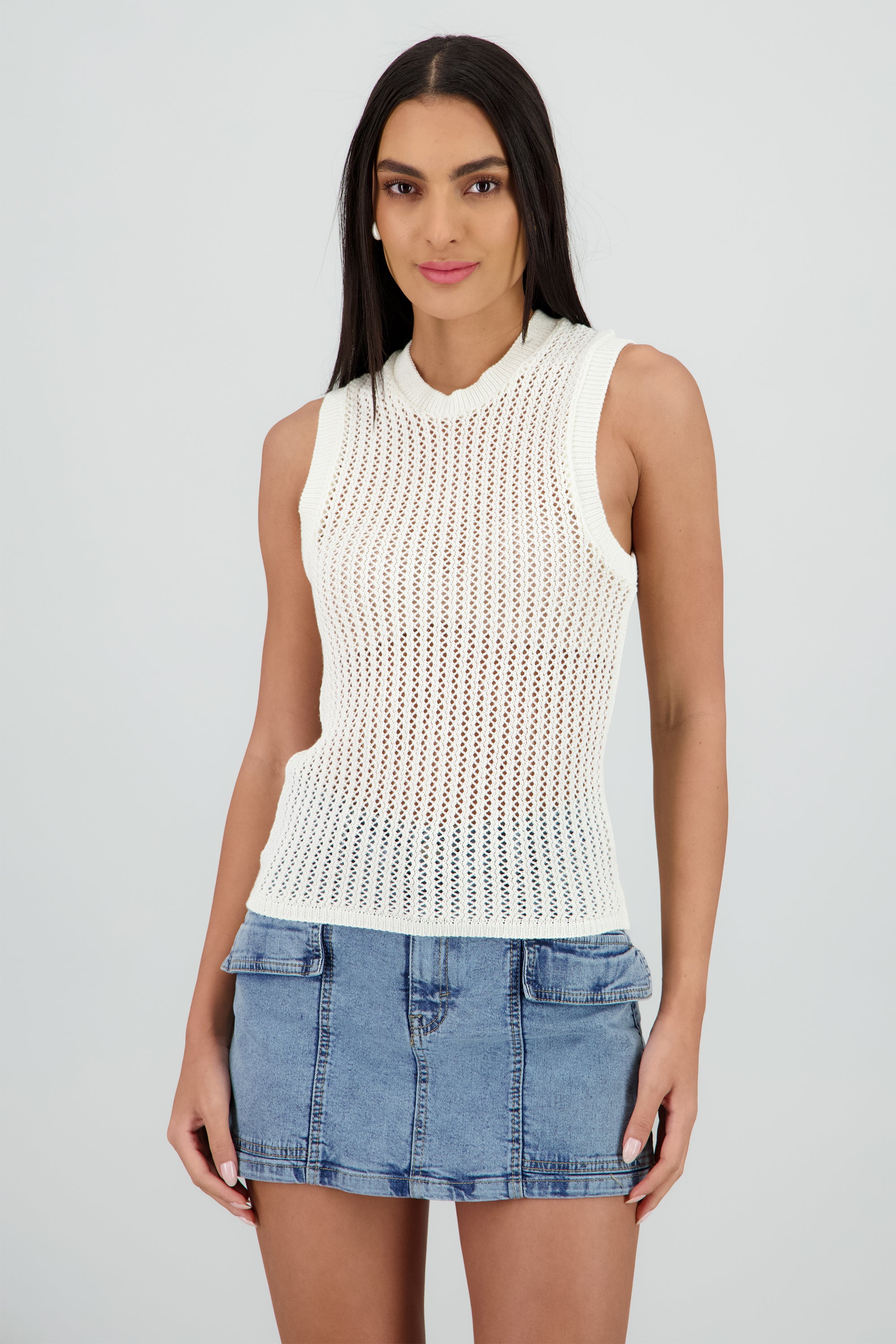 Chaleco cuello redondo calado BLANCO