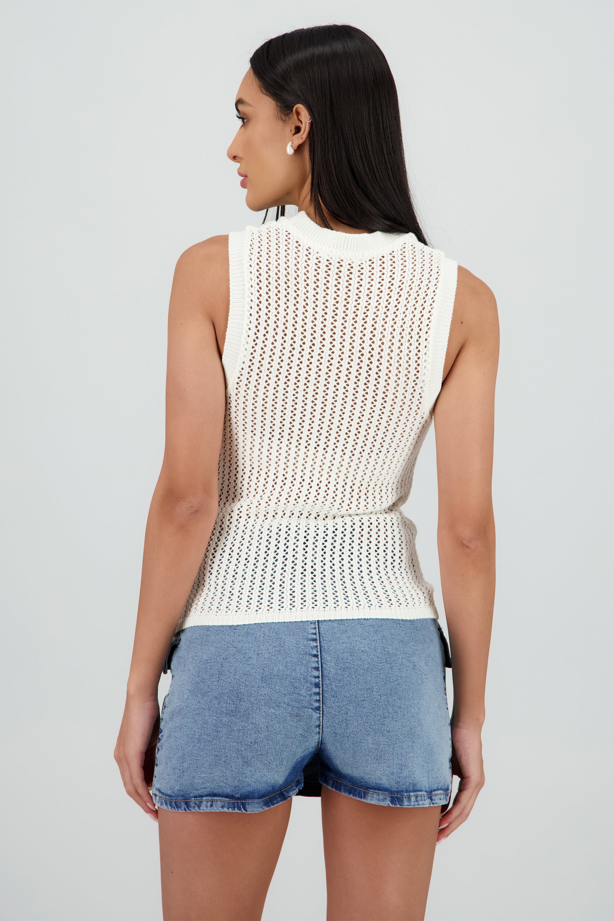 Chaleco cuello redondo calado BLANCO