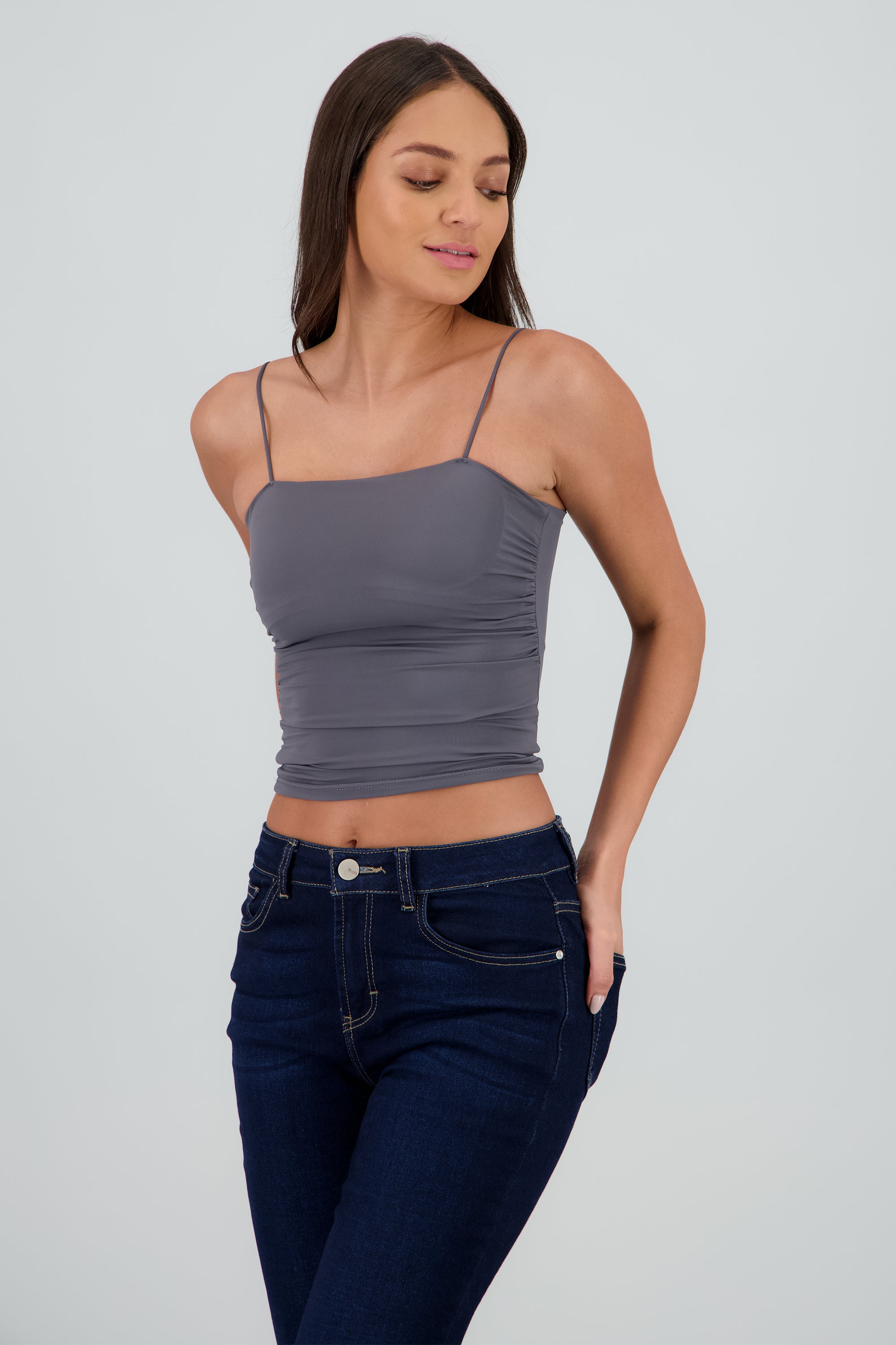 Top de tirantes con copas liso GREIGE