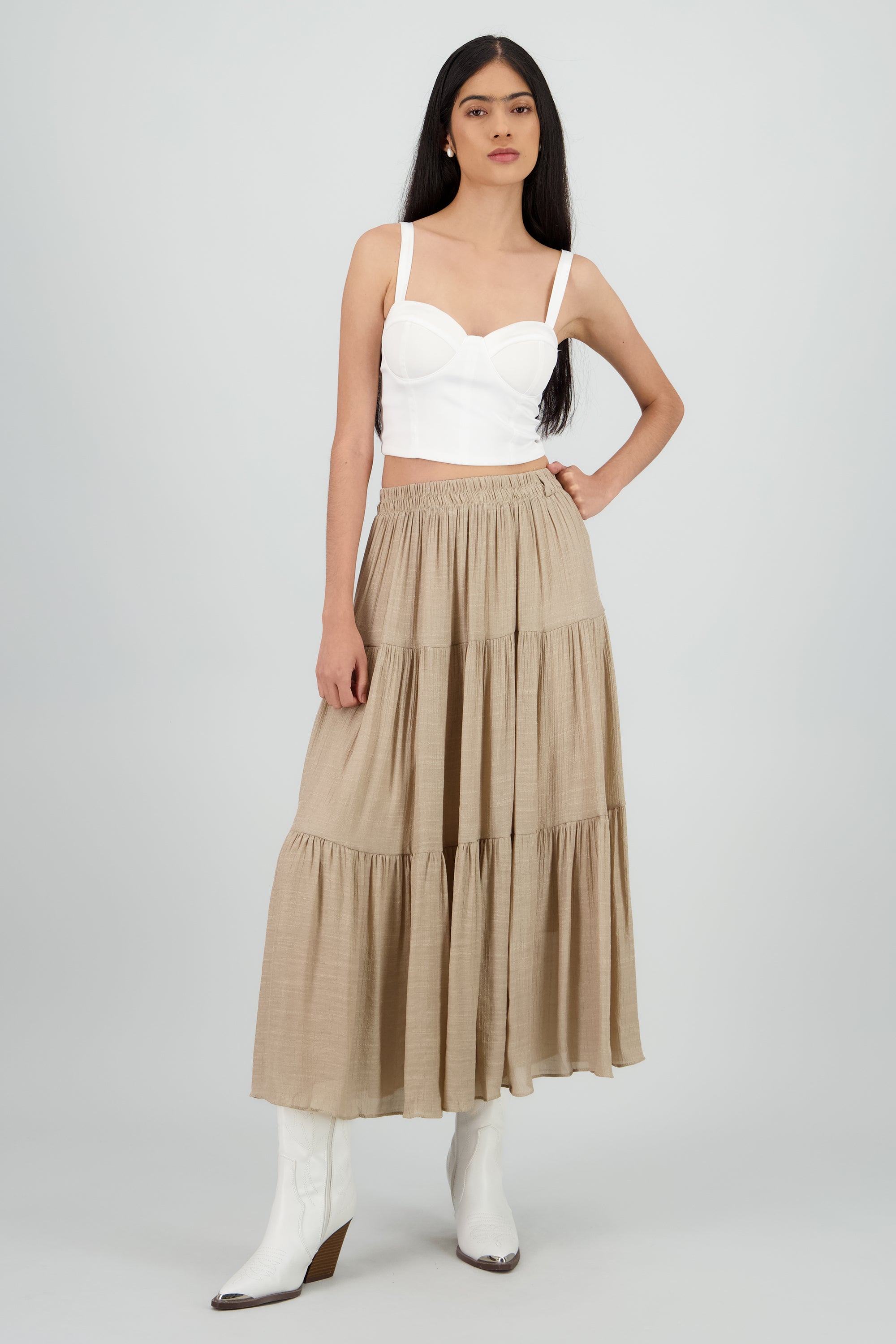 Falda midi textura KHAKI