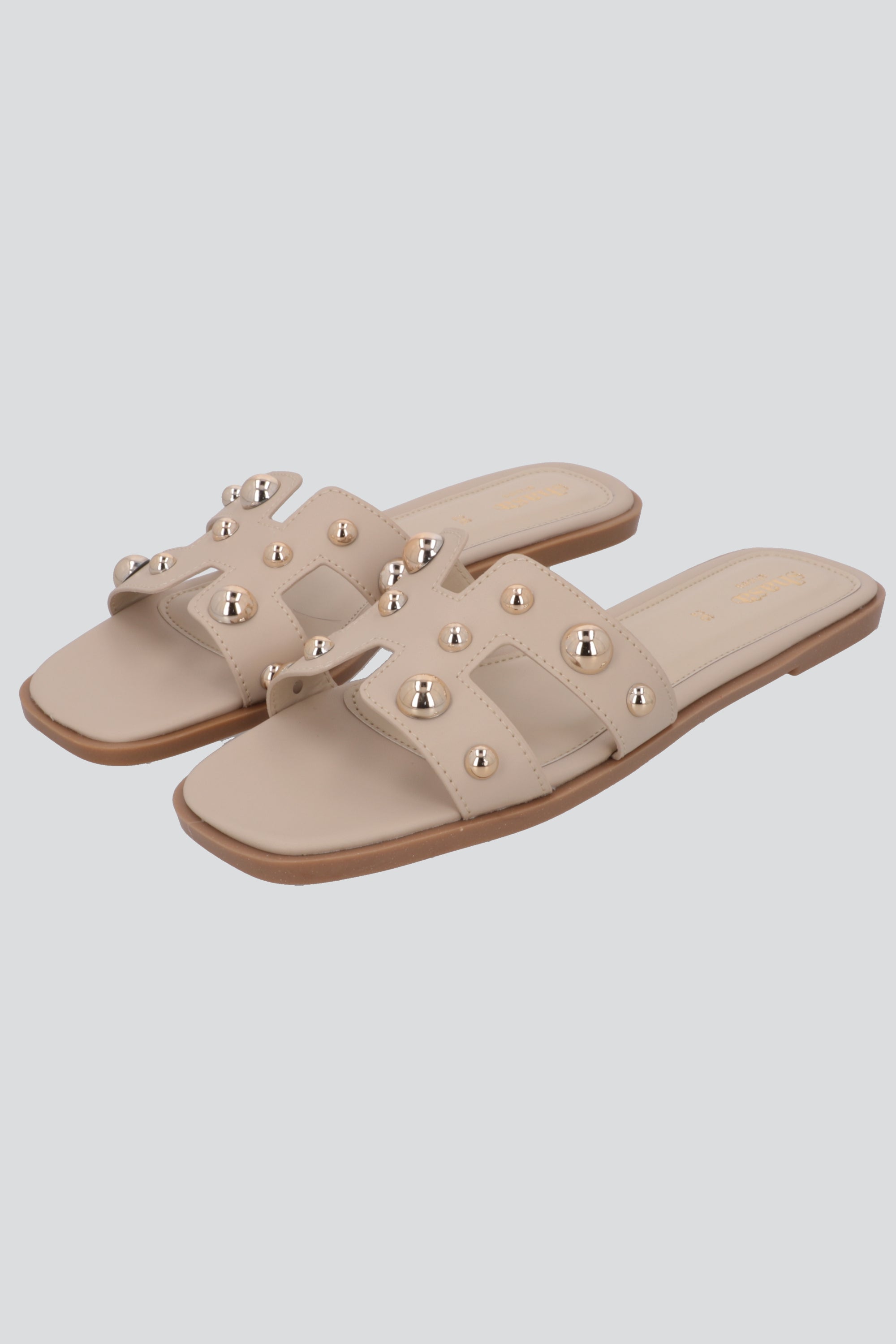 Sandalia tiras greca studs NUDE