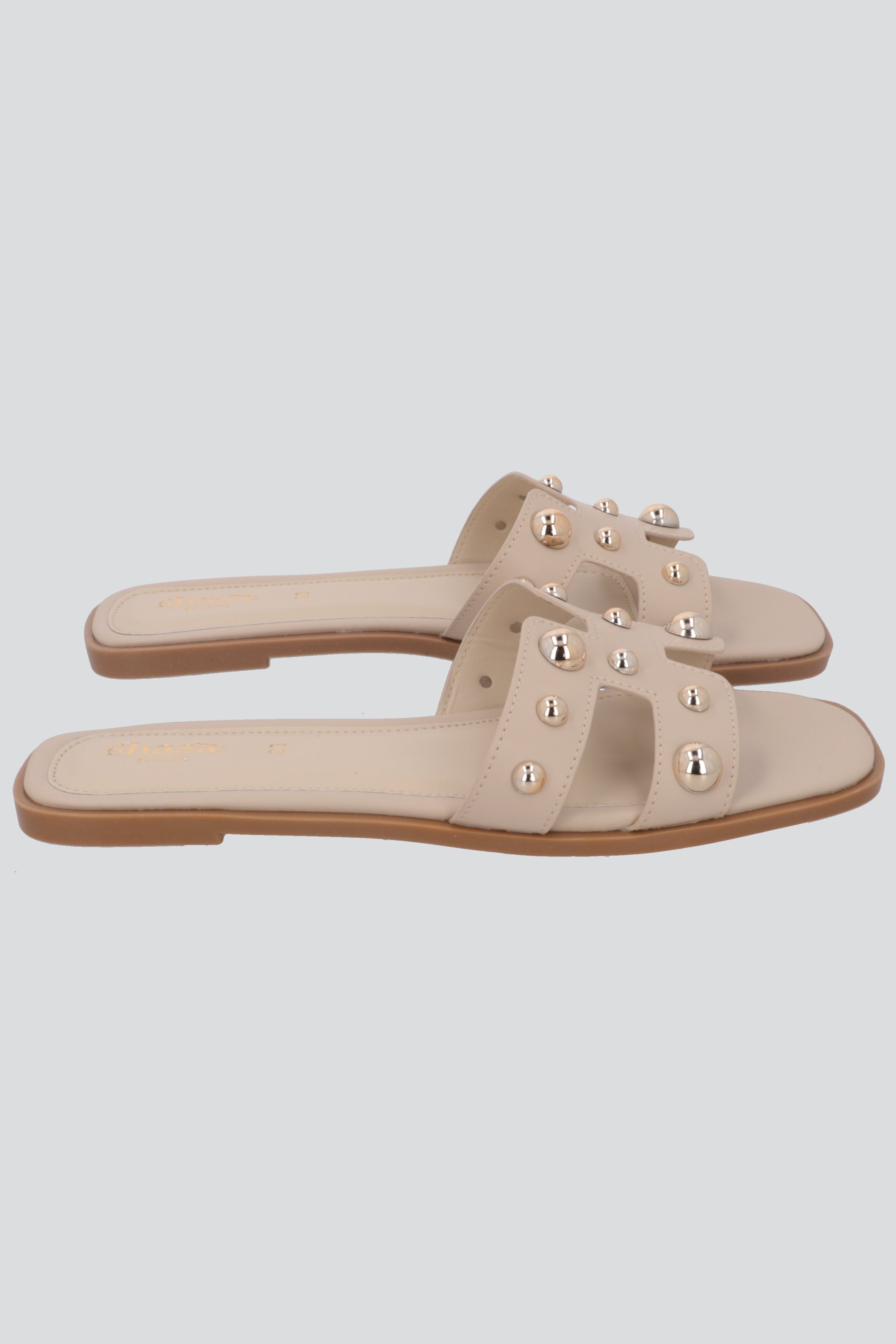 Sandalia tiras greca studs NUDE