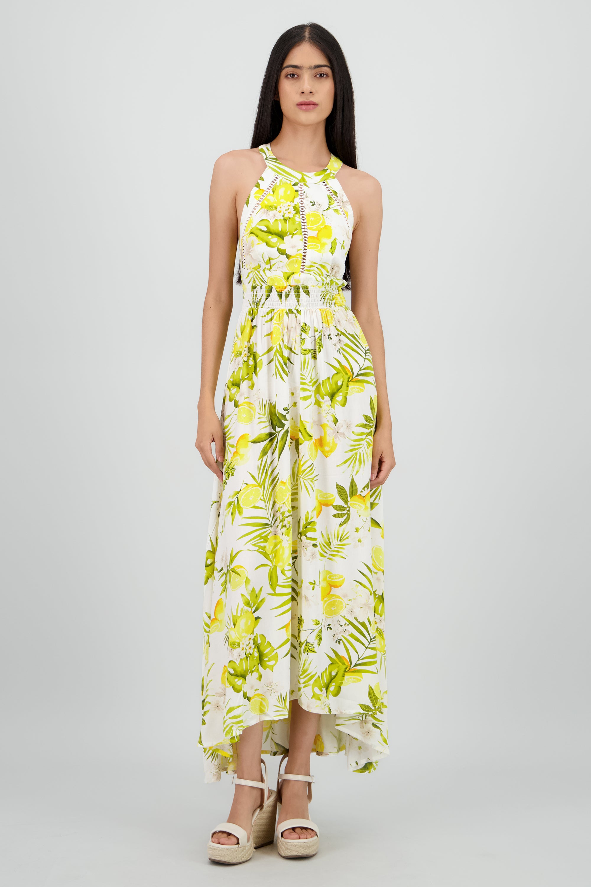 Vestido halter estampado limon AMARILLO COMBO