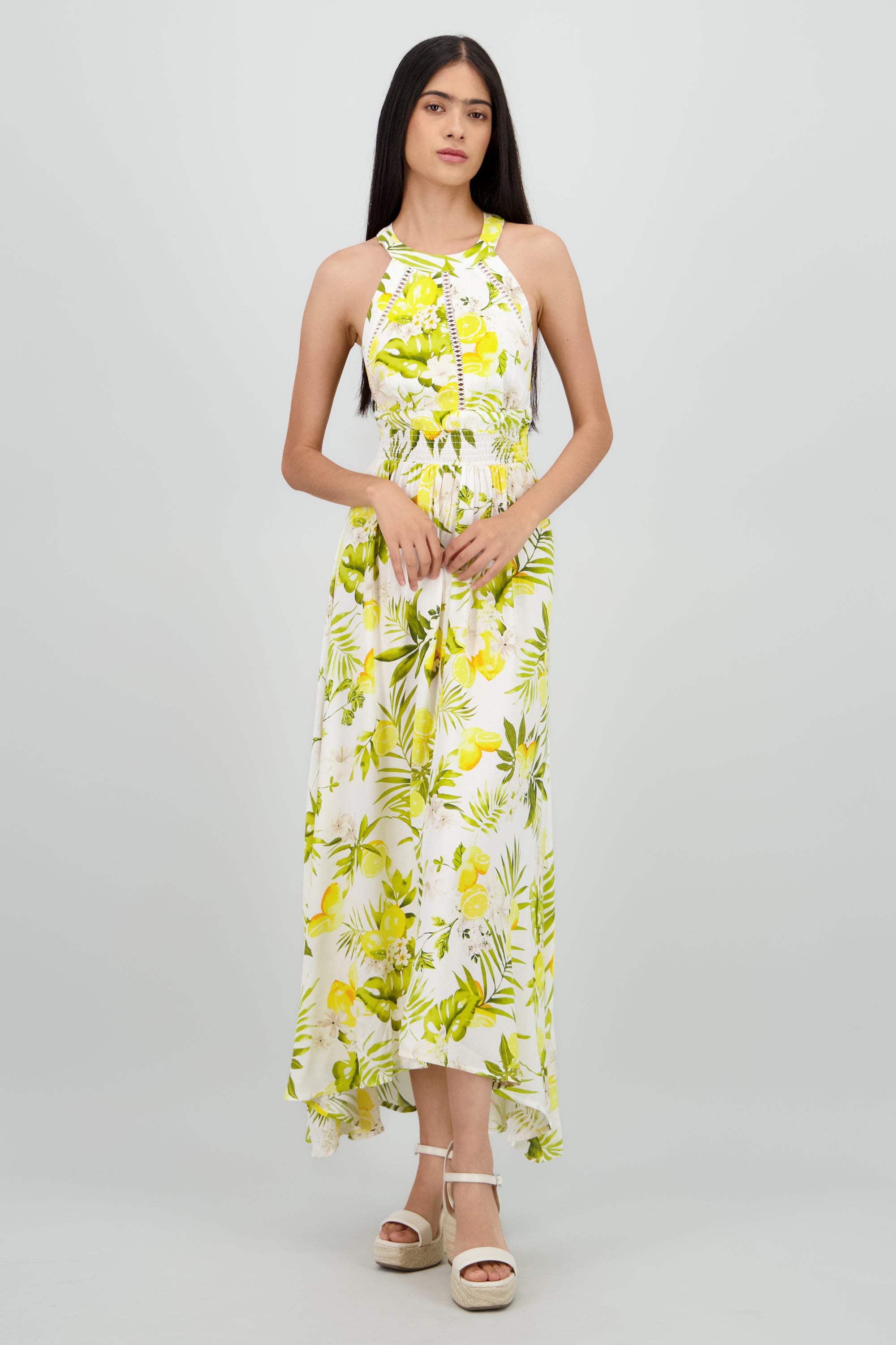 Vestido halter estampado limon AMARILLO COMBO