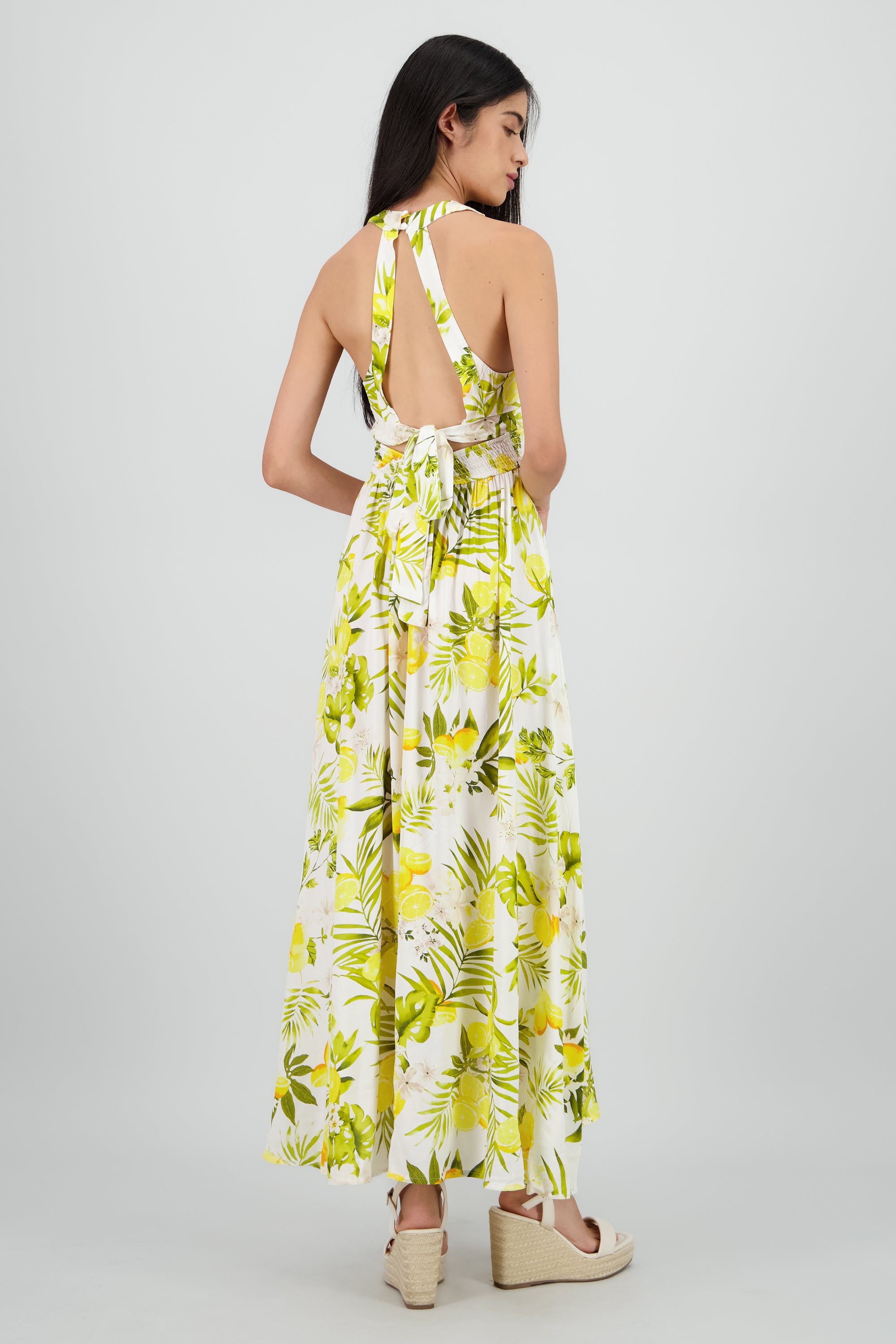 Vestido halter estampado limon AMARILLO COMBO