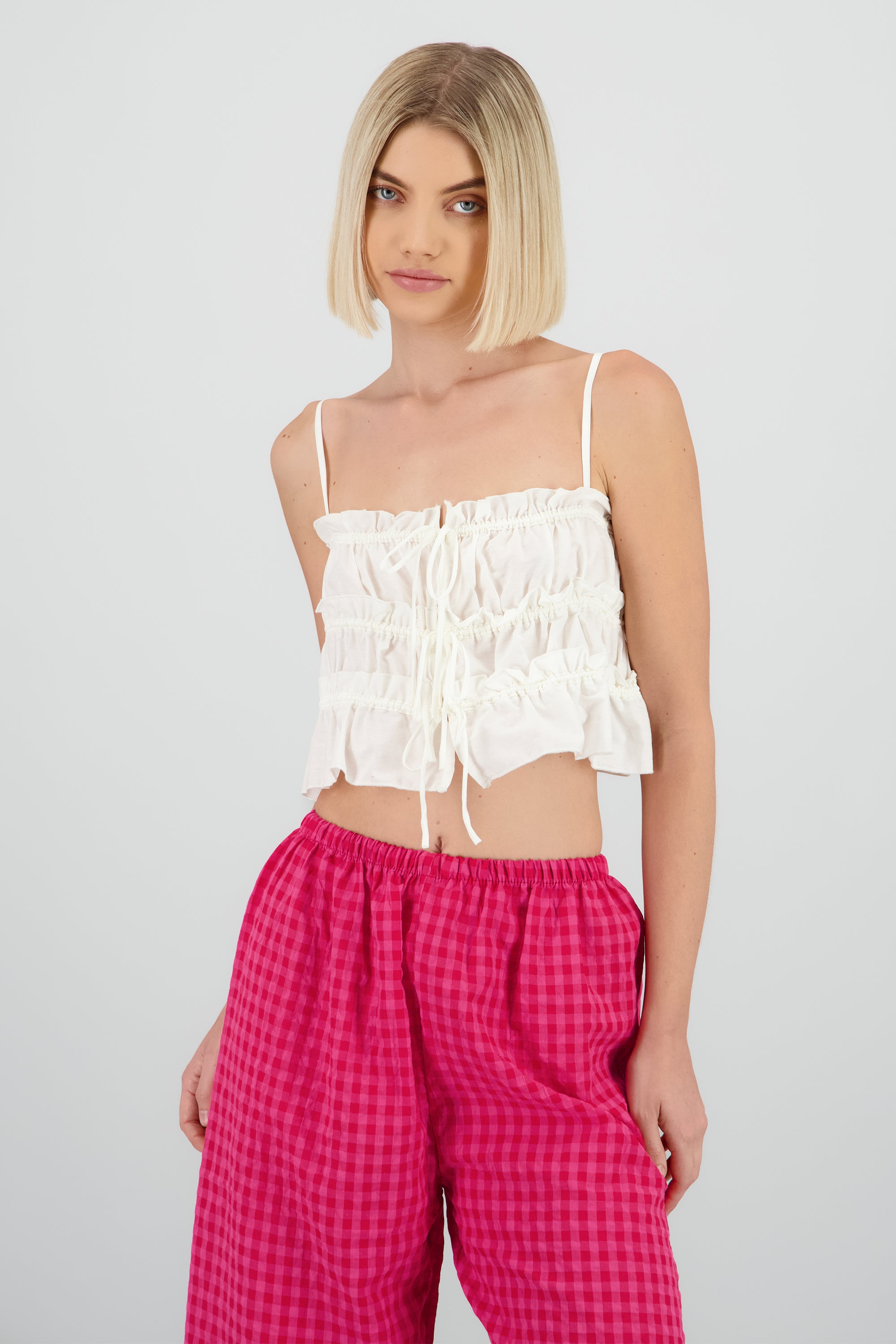 Top moños frunces BLANCO