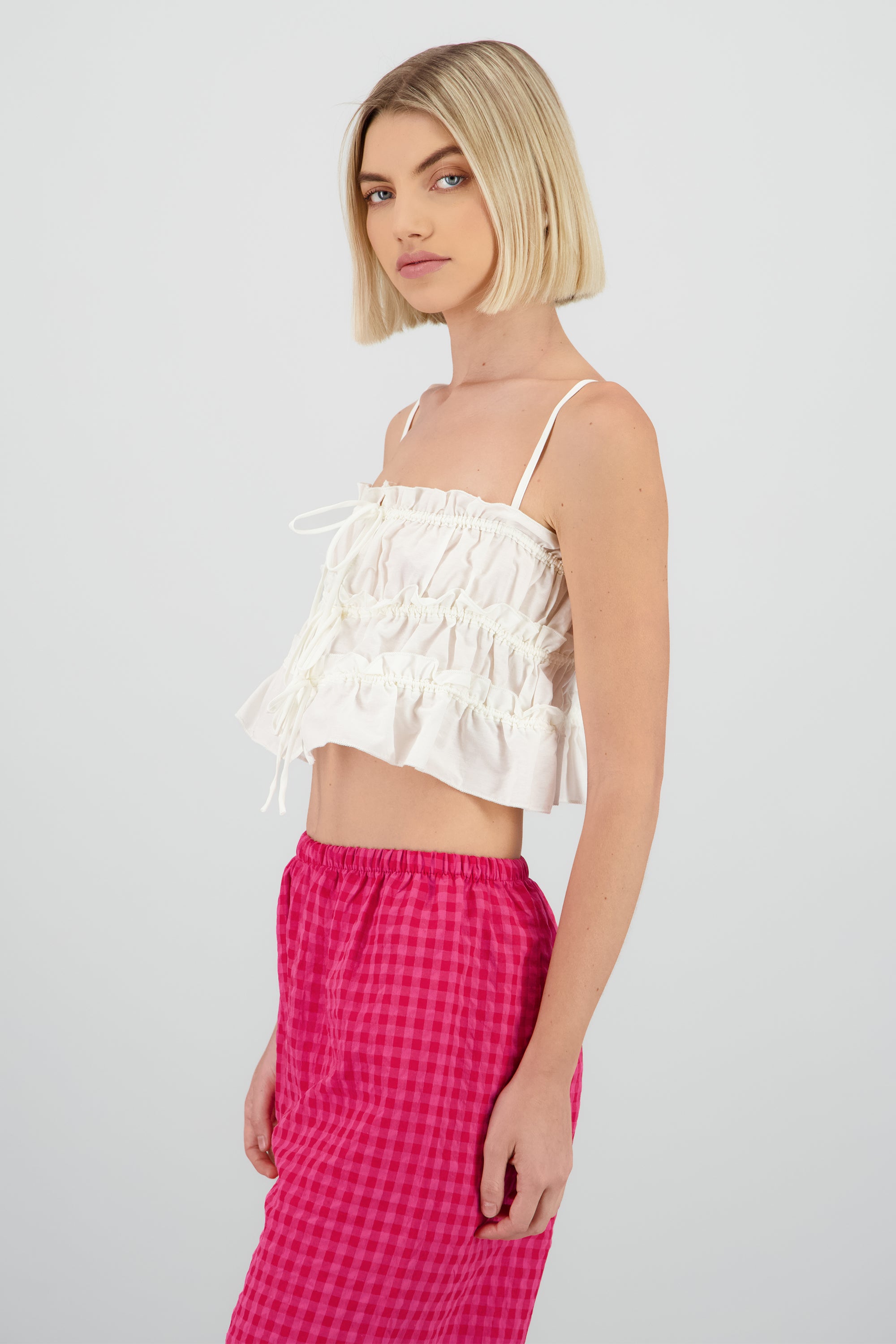 Top moños frunces BLANCO