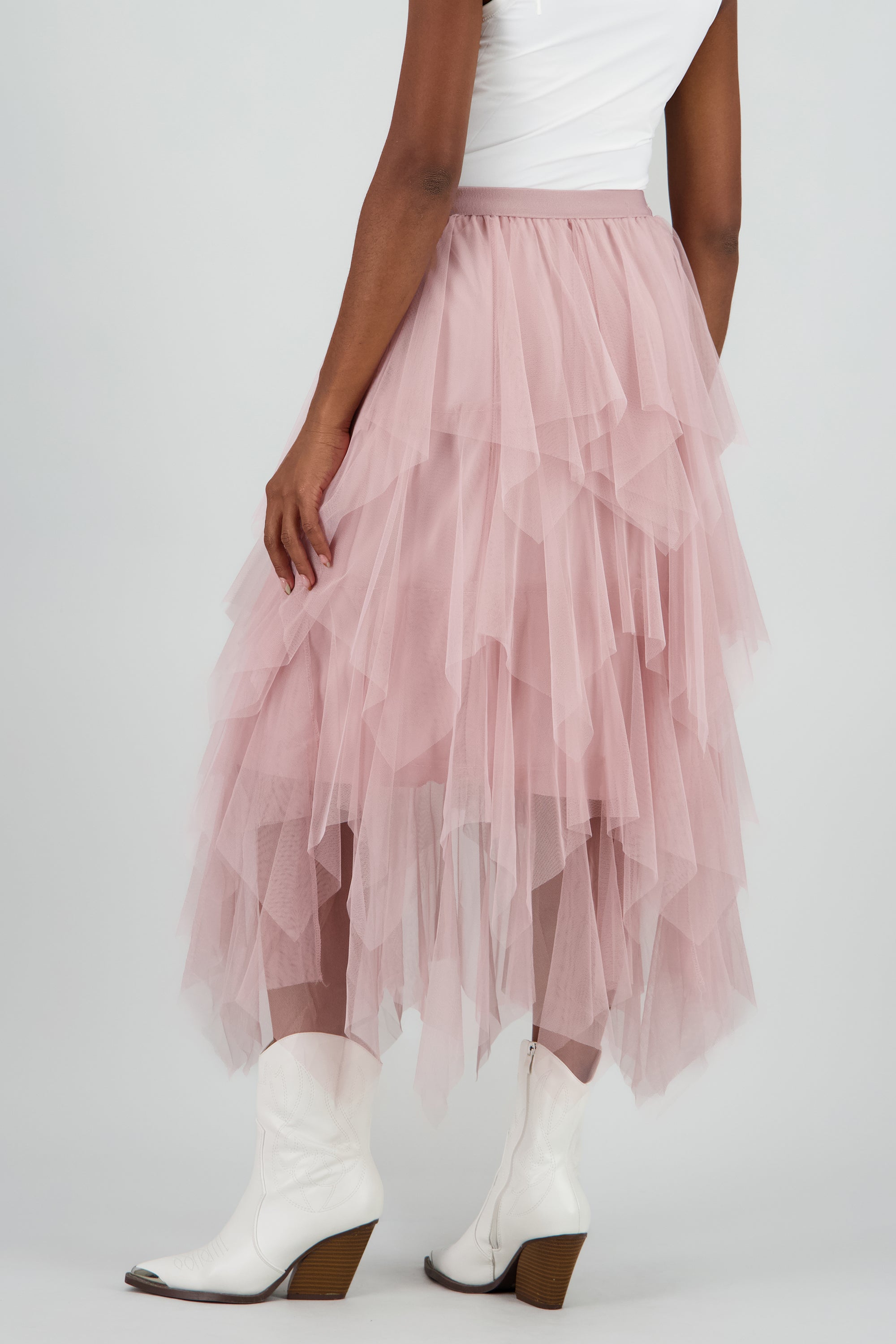 Falda midi capas cascada PALO DE ROSA