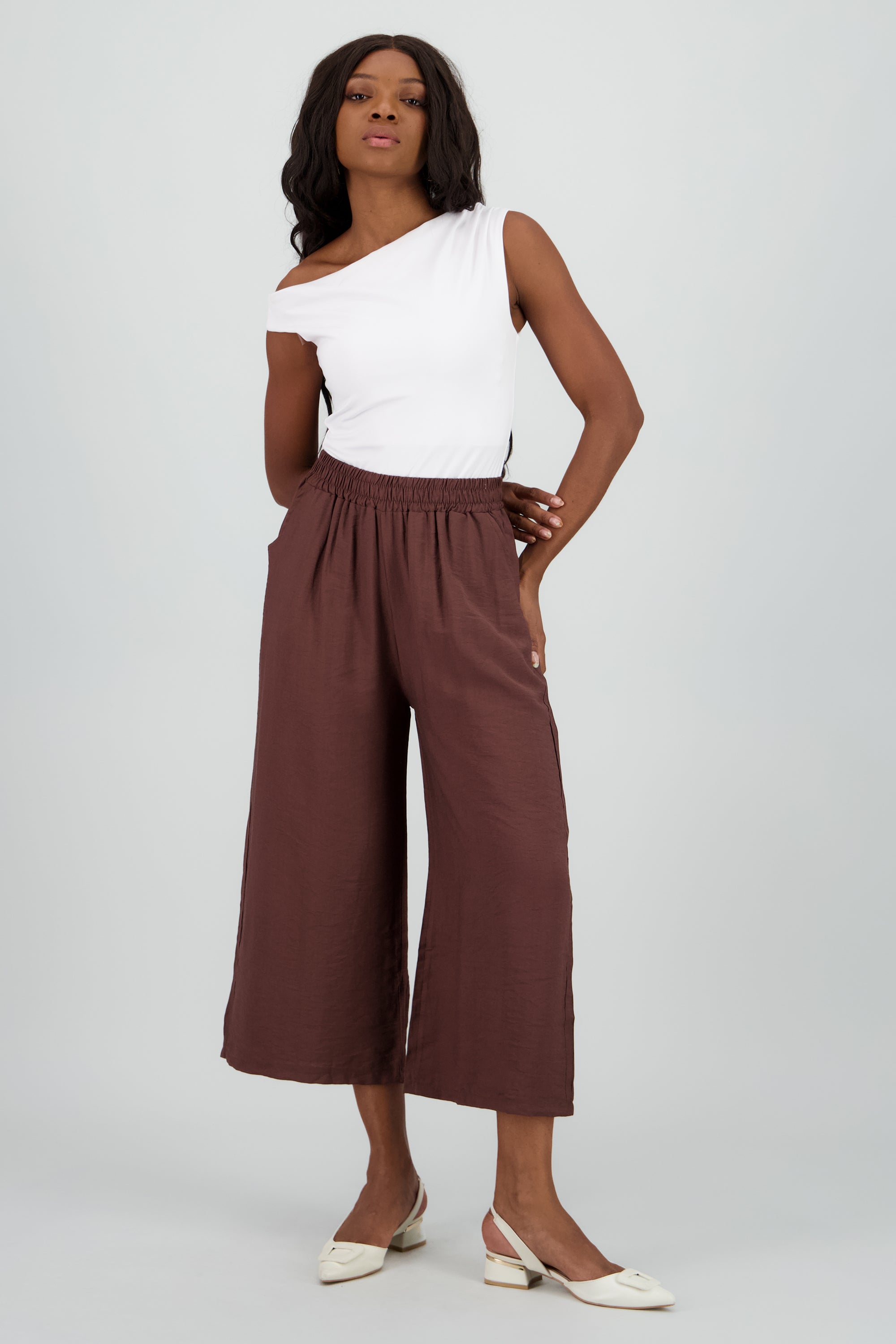 Pantalon liso satinado CHOCOLATE