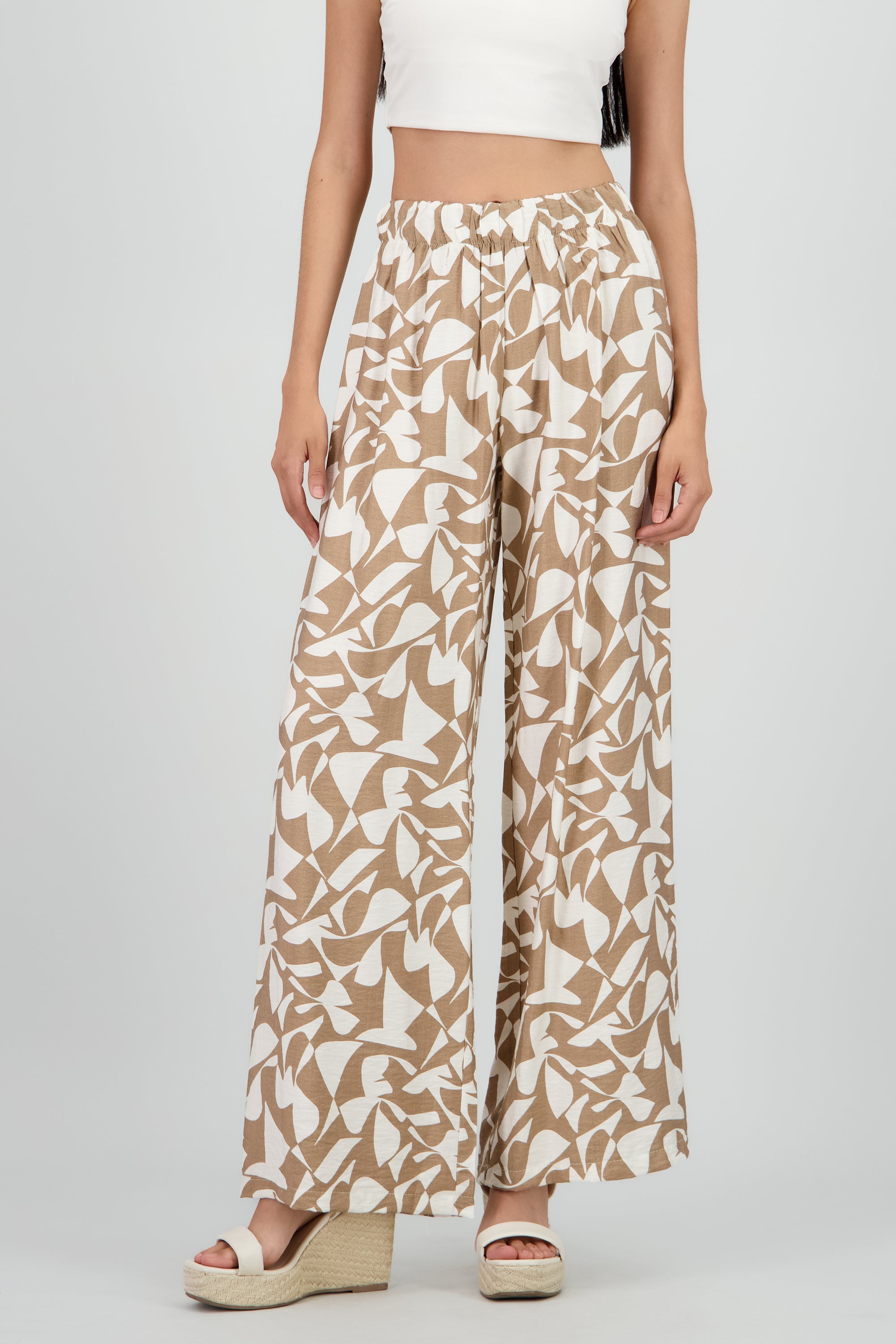 Pantalon wide leg estampado geometrico CAFE COMBO