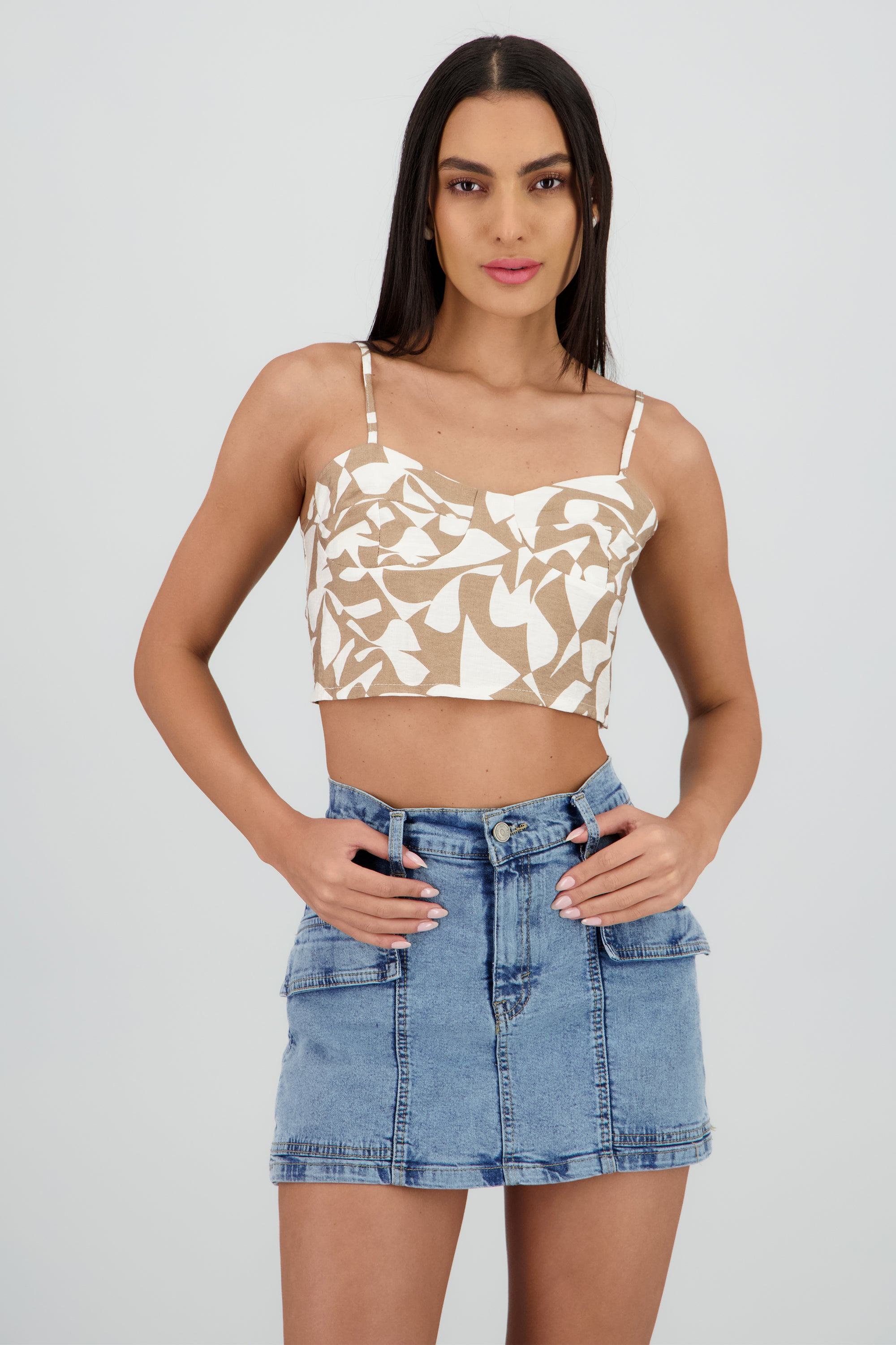 Top crop bustier estampado geometrico CAFE COMBO