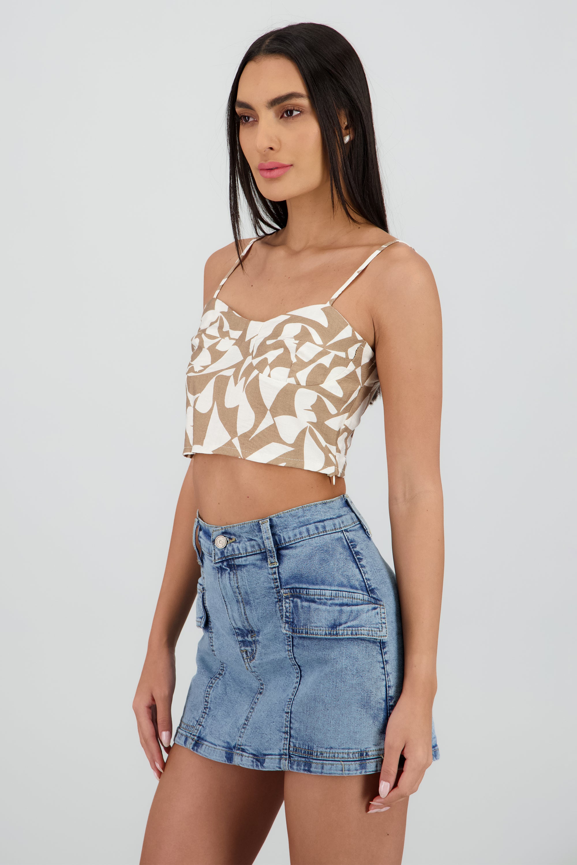 Top crop bustier estampado geometrico CAFE COMBO