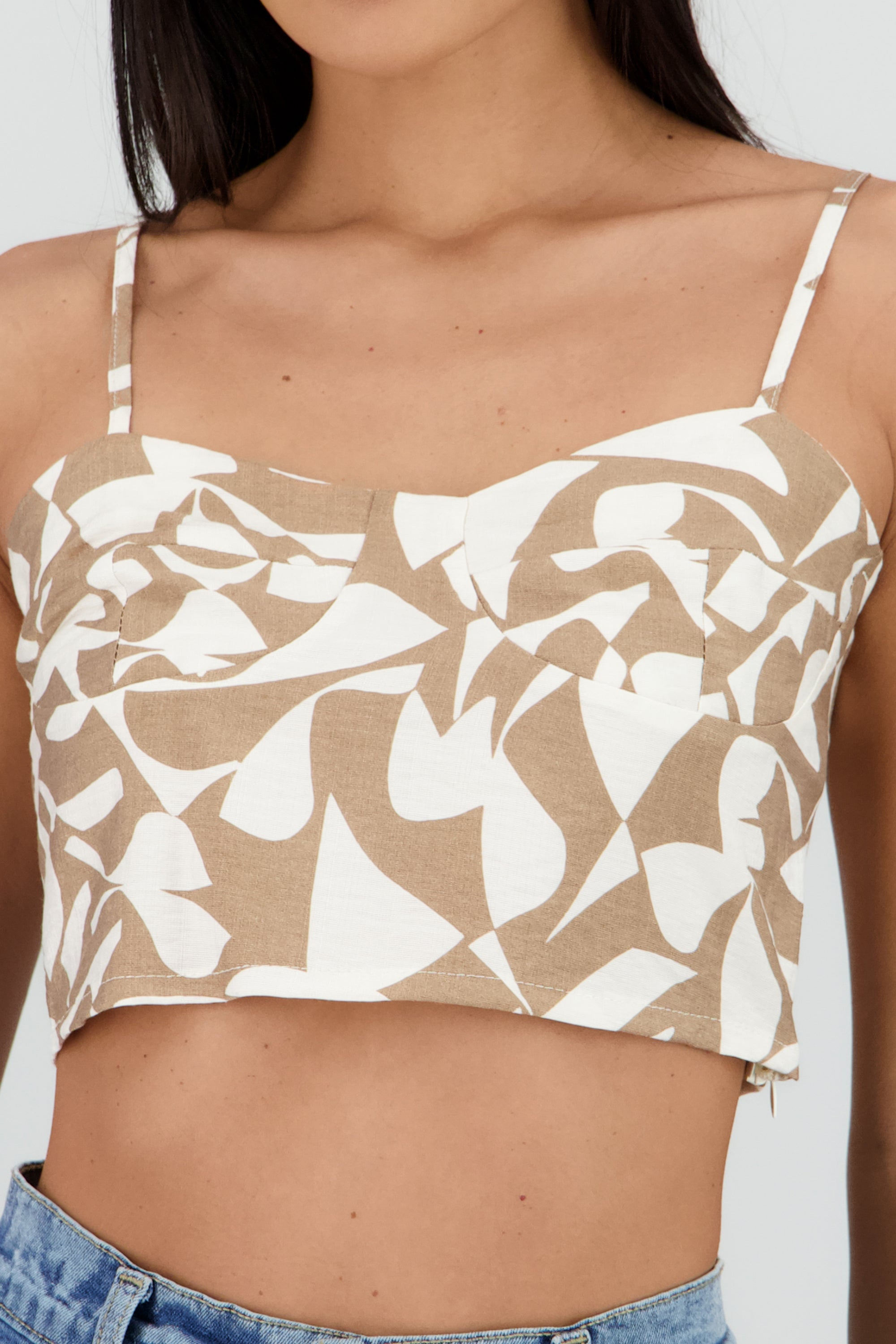 Top crop bustier estampado geometrico CAFE COMBO