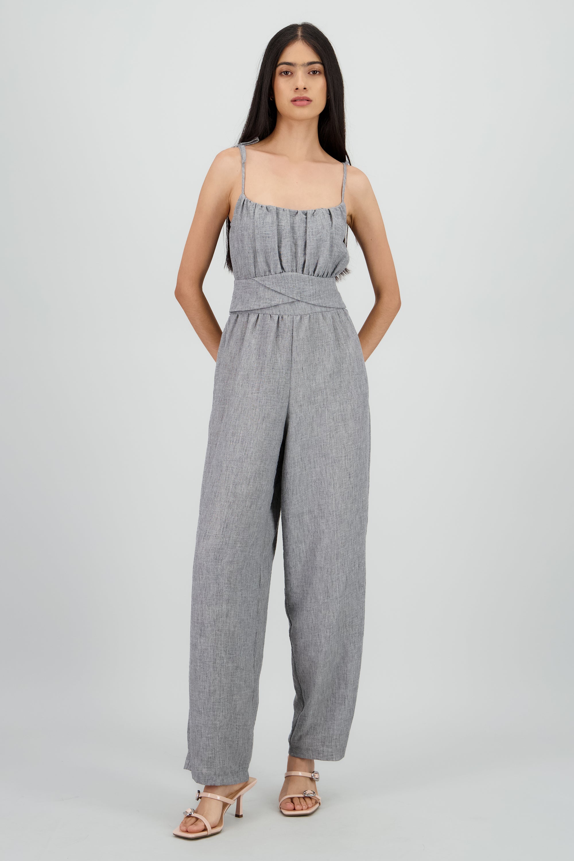 Jumpsuit escote redondo det lazo GRIS