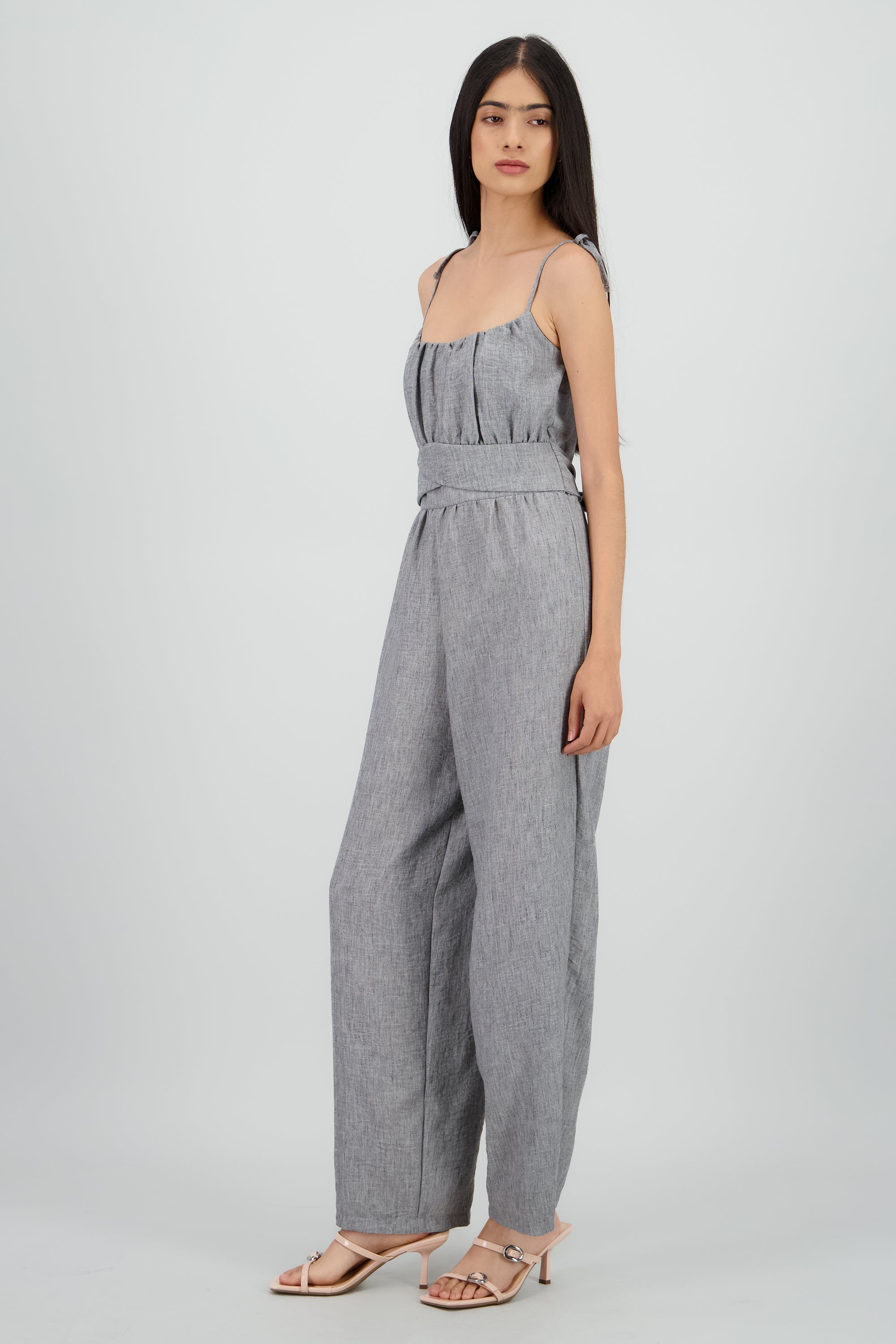 Jumpsuit escote redondo det lazo GRIS