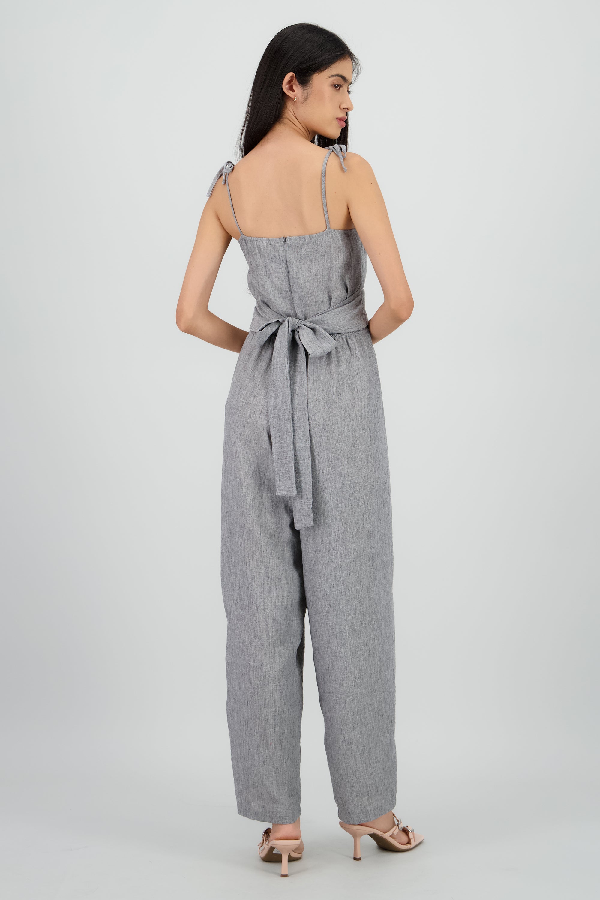 Jumpsuit escote redondo det lazo GRIS
