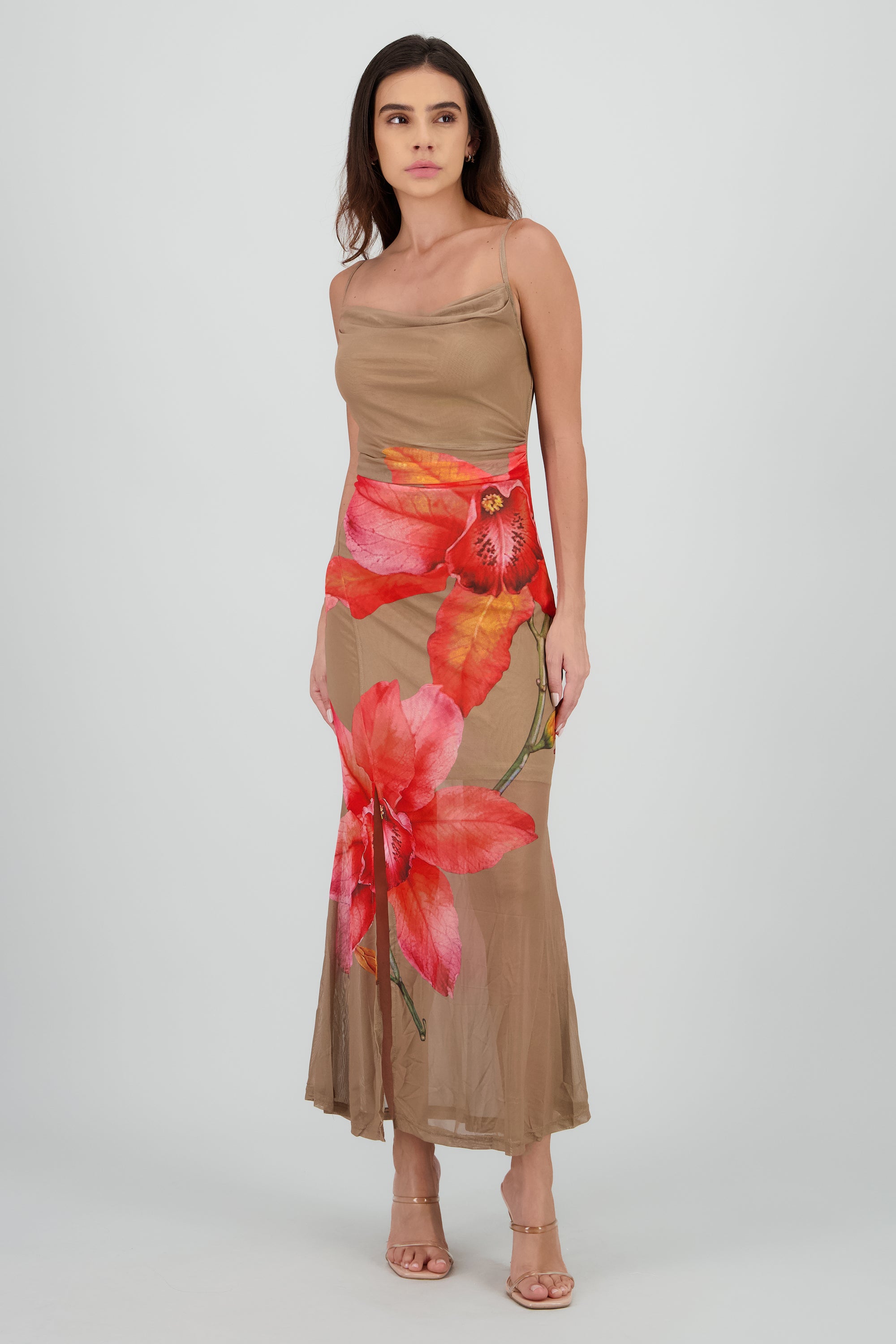 Vestido midi estampado flor BEIGE