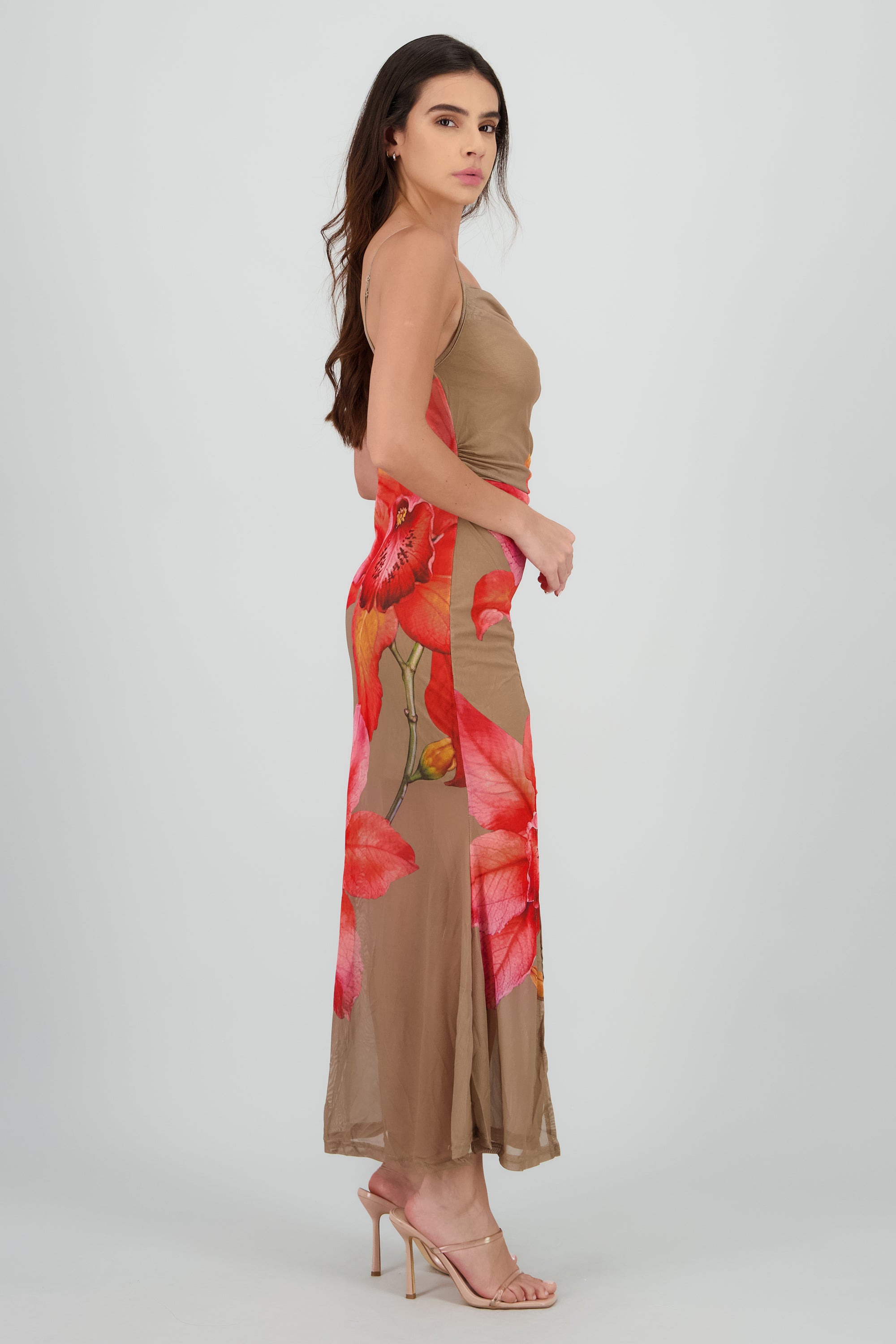 Vestido midi estampado flor BEIGE